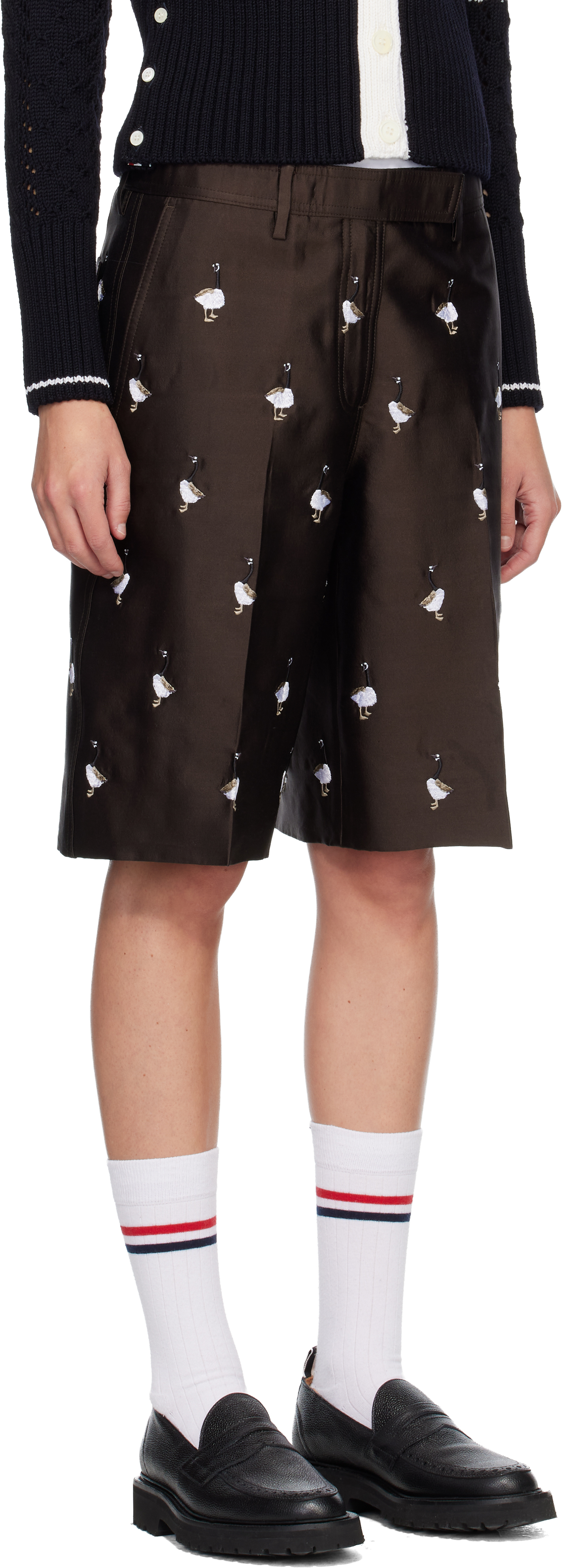Thom Browne Brown Silk Goose Wide Leg Shorts In Brown