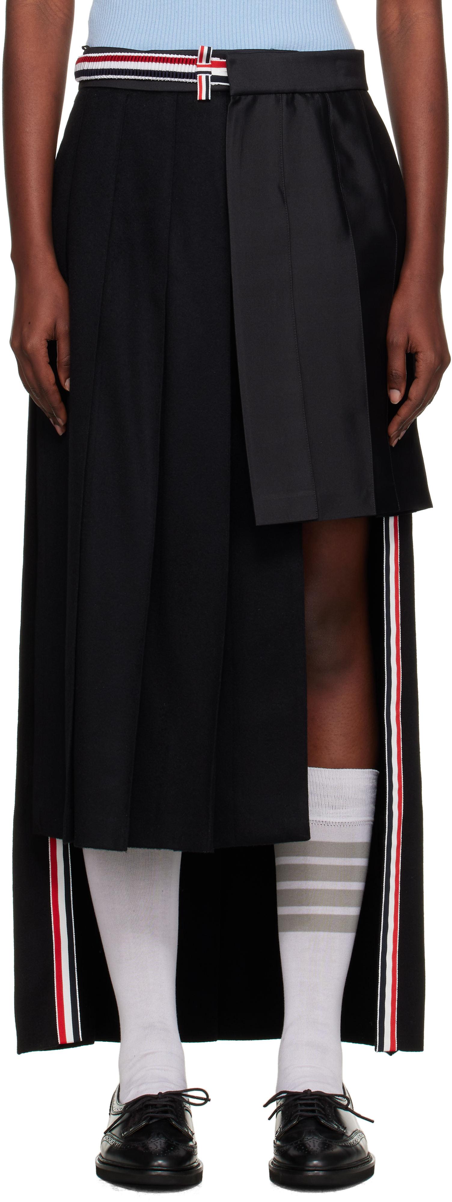 Black Wrap Pleated Midi Skirt