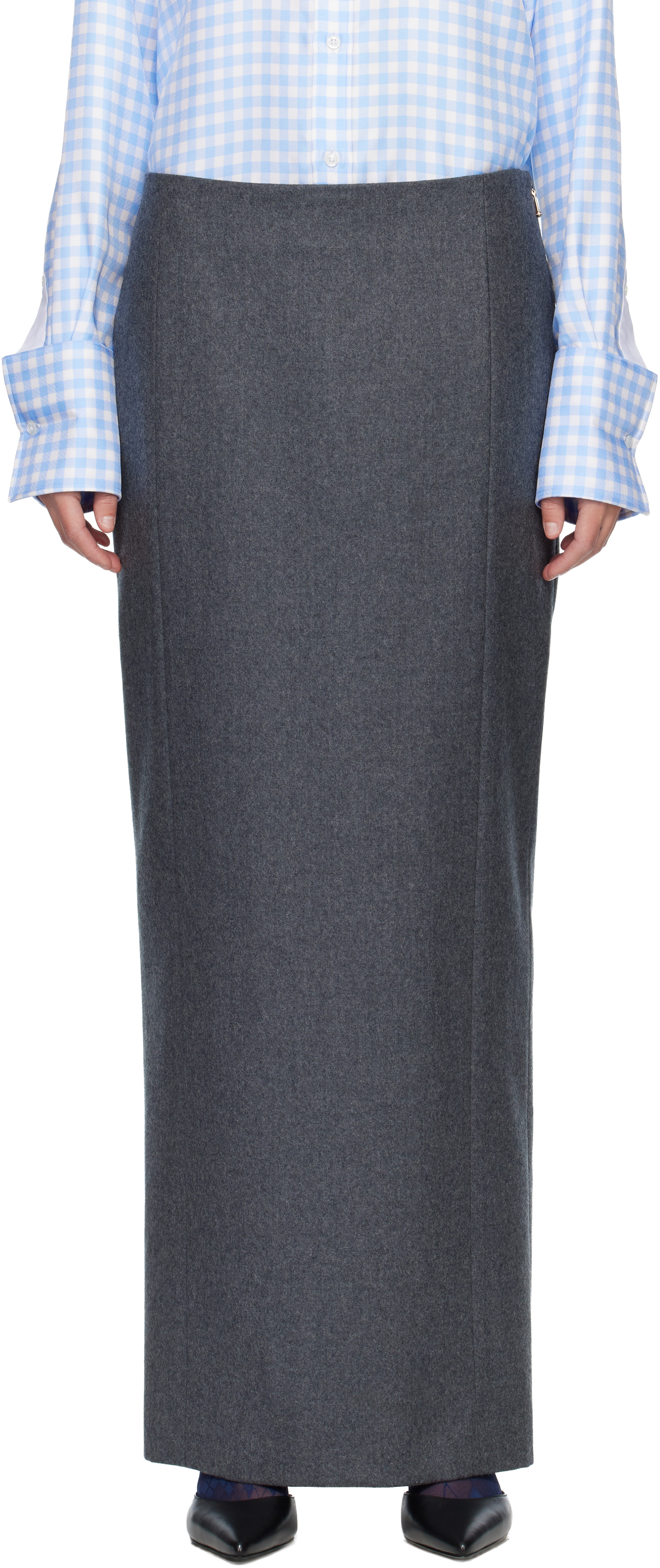 Thom Browne Gray Solid Wool Flannel Pencil Maxi Skirt