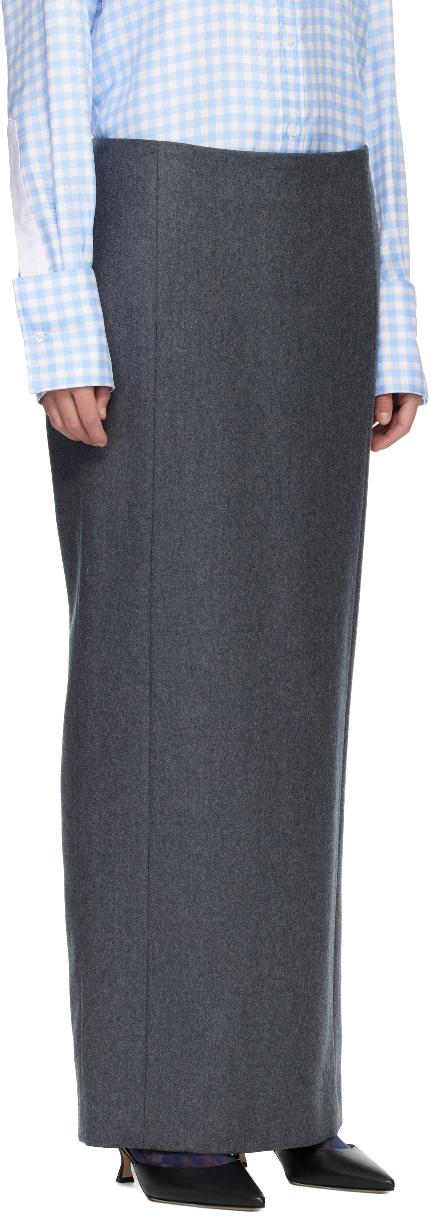 Thom Browne Gray Solid Wool Flannel Pencil Maxi Skirt In Gray