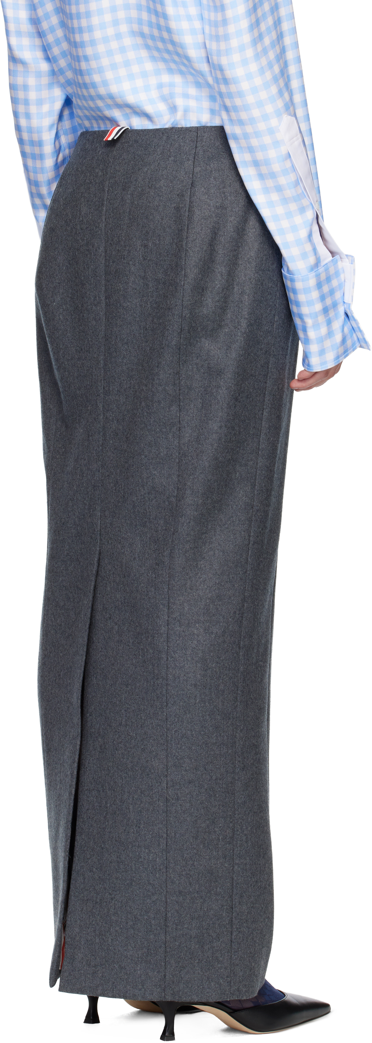 Thom Browne Gray Solid Wool Flannel Pencil Maxi Skirt In Gray