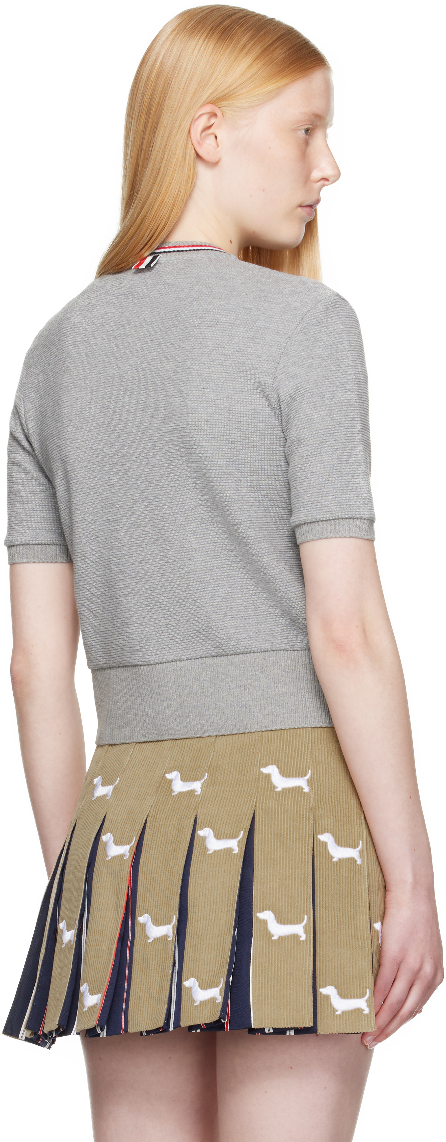 Thom Browne Gray Cotton Waffle Short Sleeve Cardigan In Multi