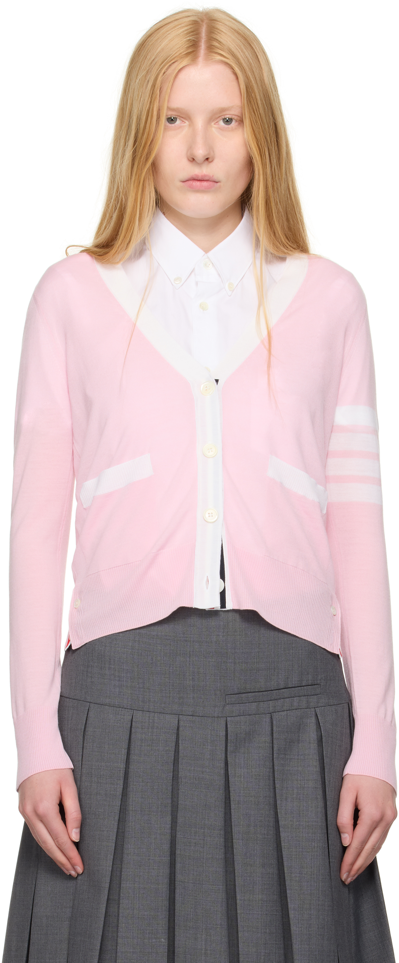 Thom Browne Pink Wool 4-bar Relaxed-fit Cardigan