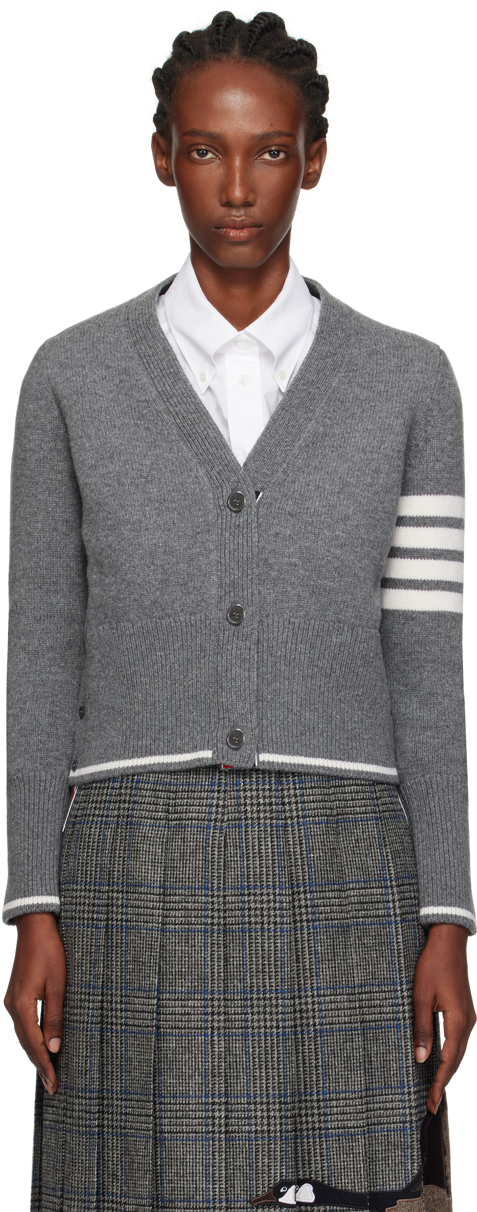 Thom Browne Gray Intarsia Geese 4-bar V-neck Cardigan In Gray