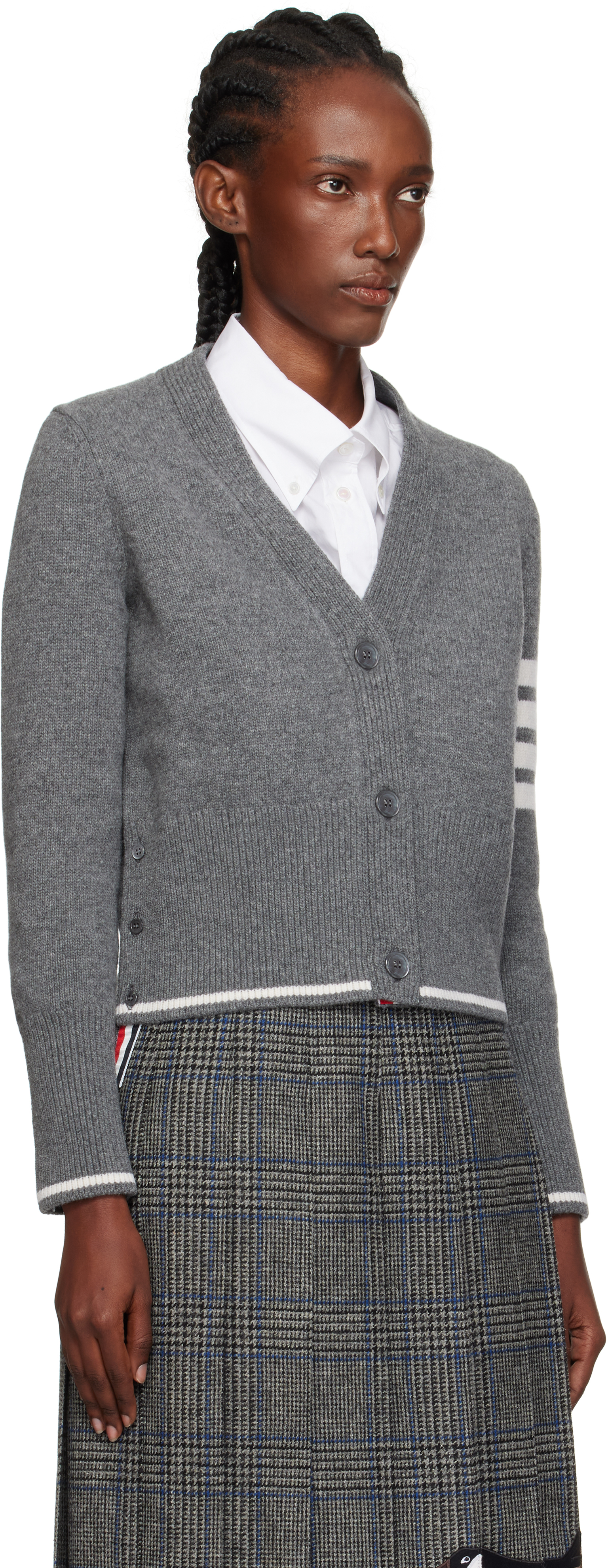 Thom Browne Gray Intarsia Geese 4-bar V-neck Cardigan In Gray