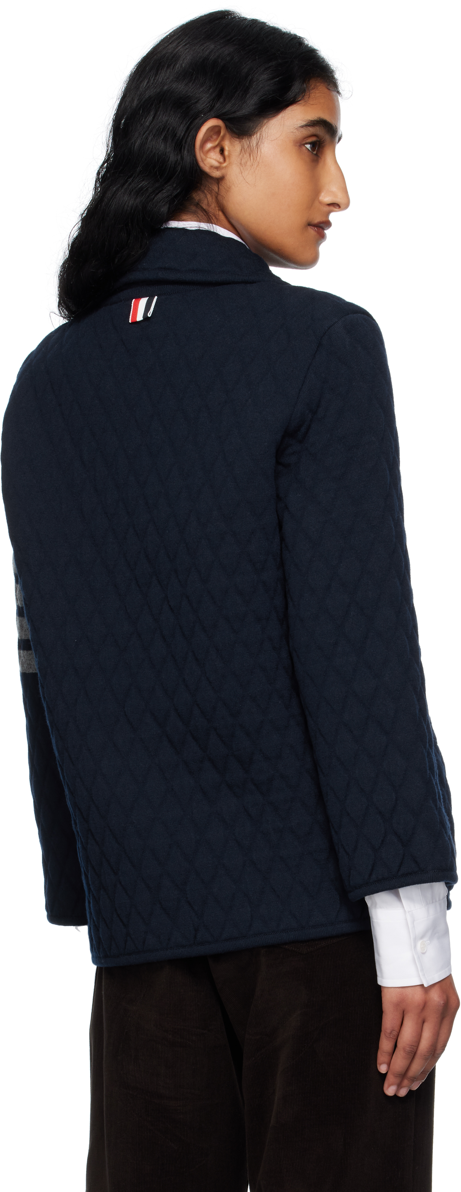 Thom Browne Navy Quilted Knit Merino Wool 4-bar Work Jacket In Blue
