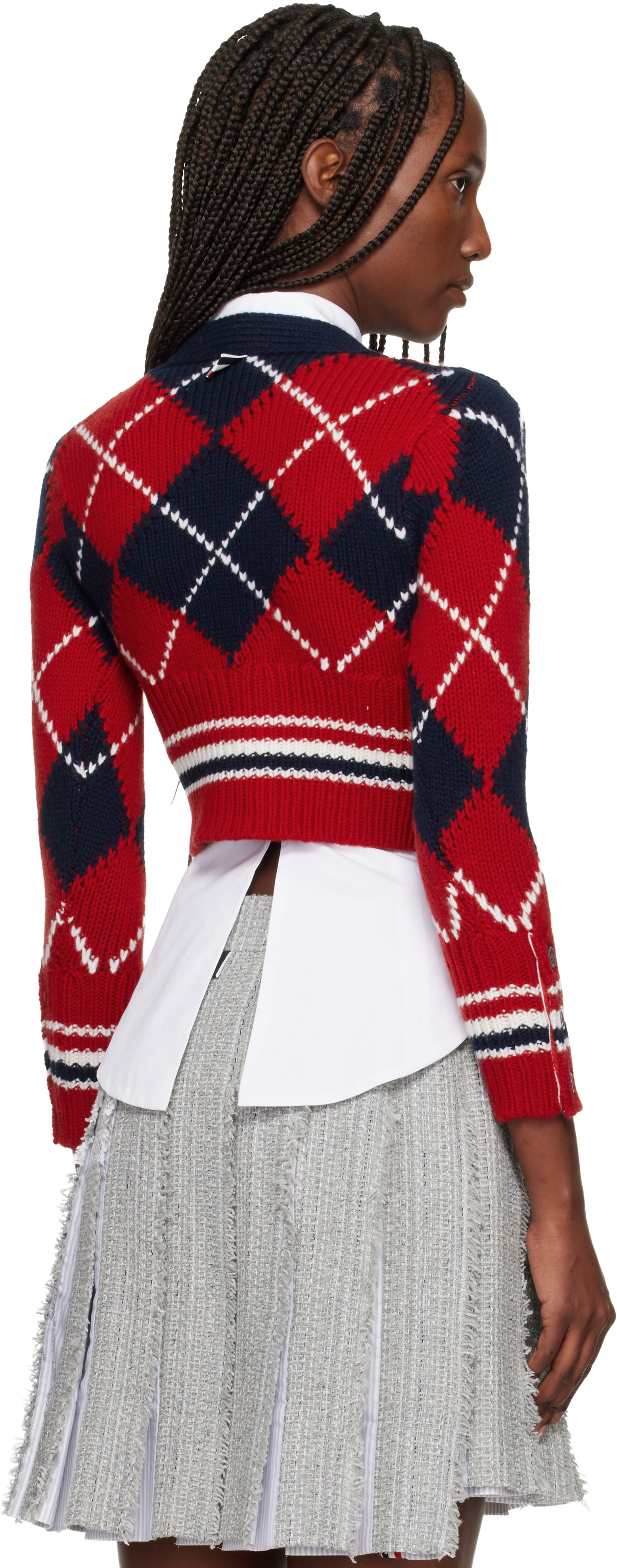 Thom Browne Red Argyle Intarsia Merino Wool Shrunken Cardigan In Red