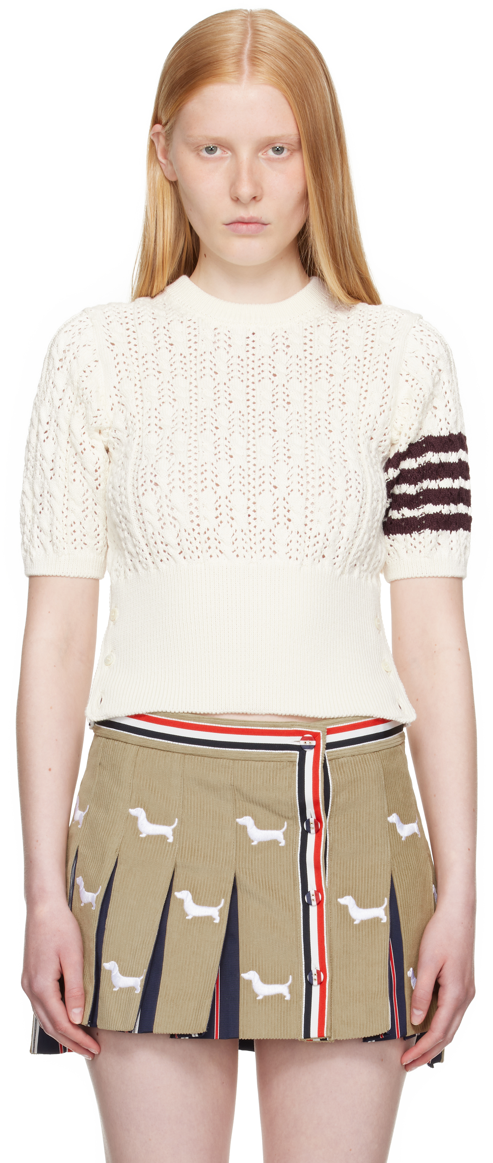 Off-White Pointelle Cable Stitch 4-Bar Sweater