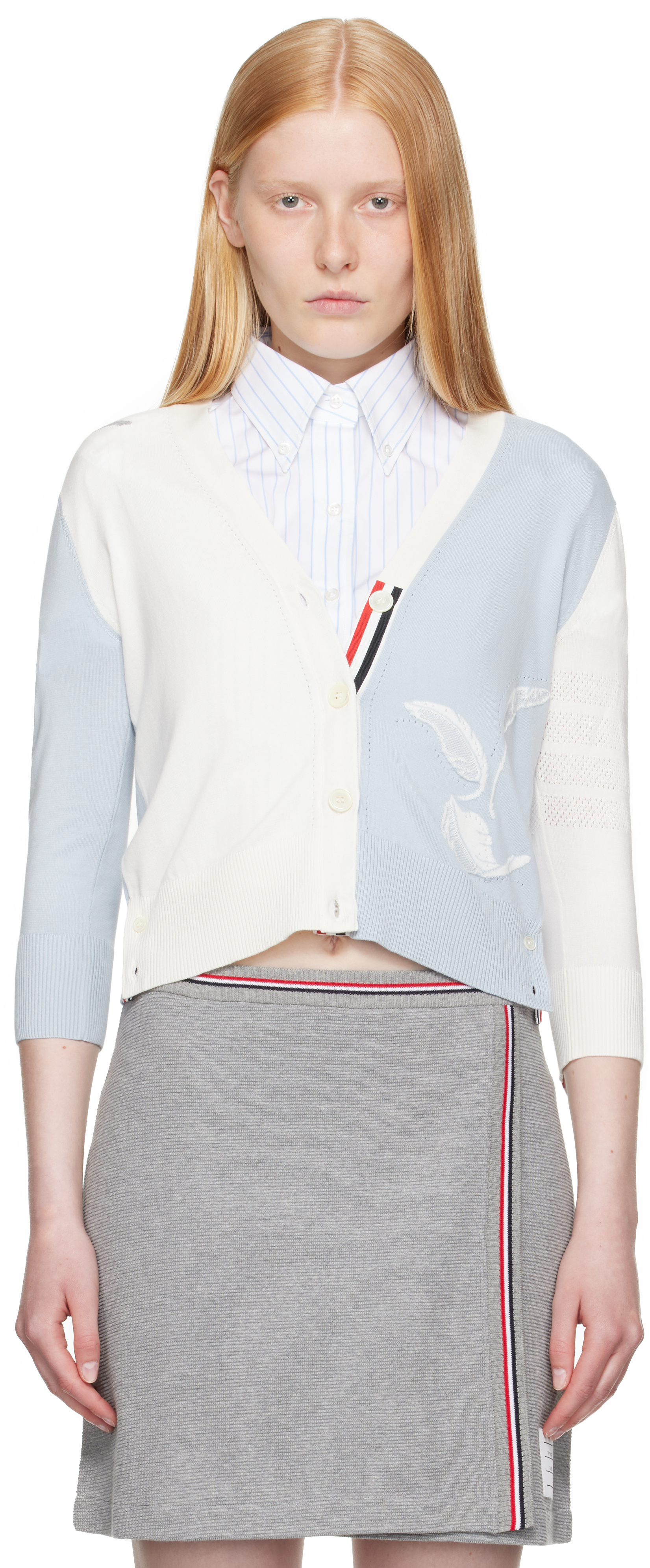 Blue & White Funmix Feather Pointelle Cardigan