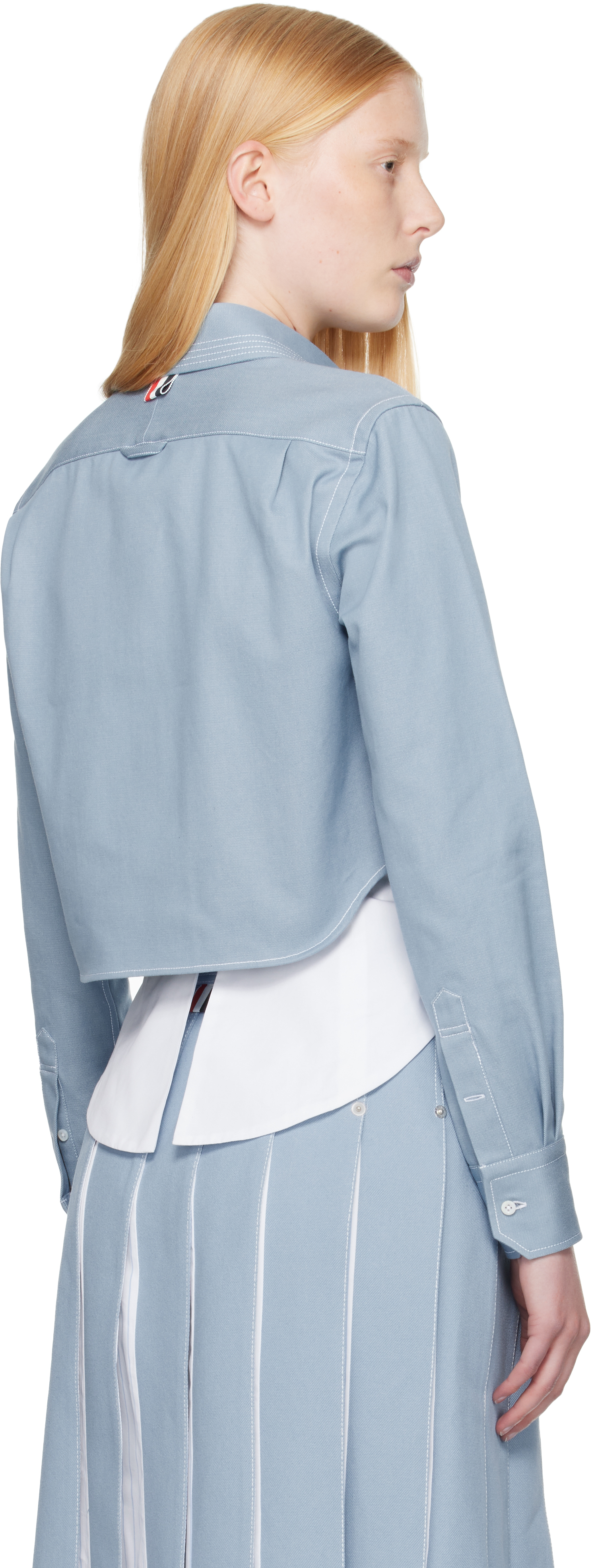 Thom Browne Cropped Denim Shirt With Contrast Stitching