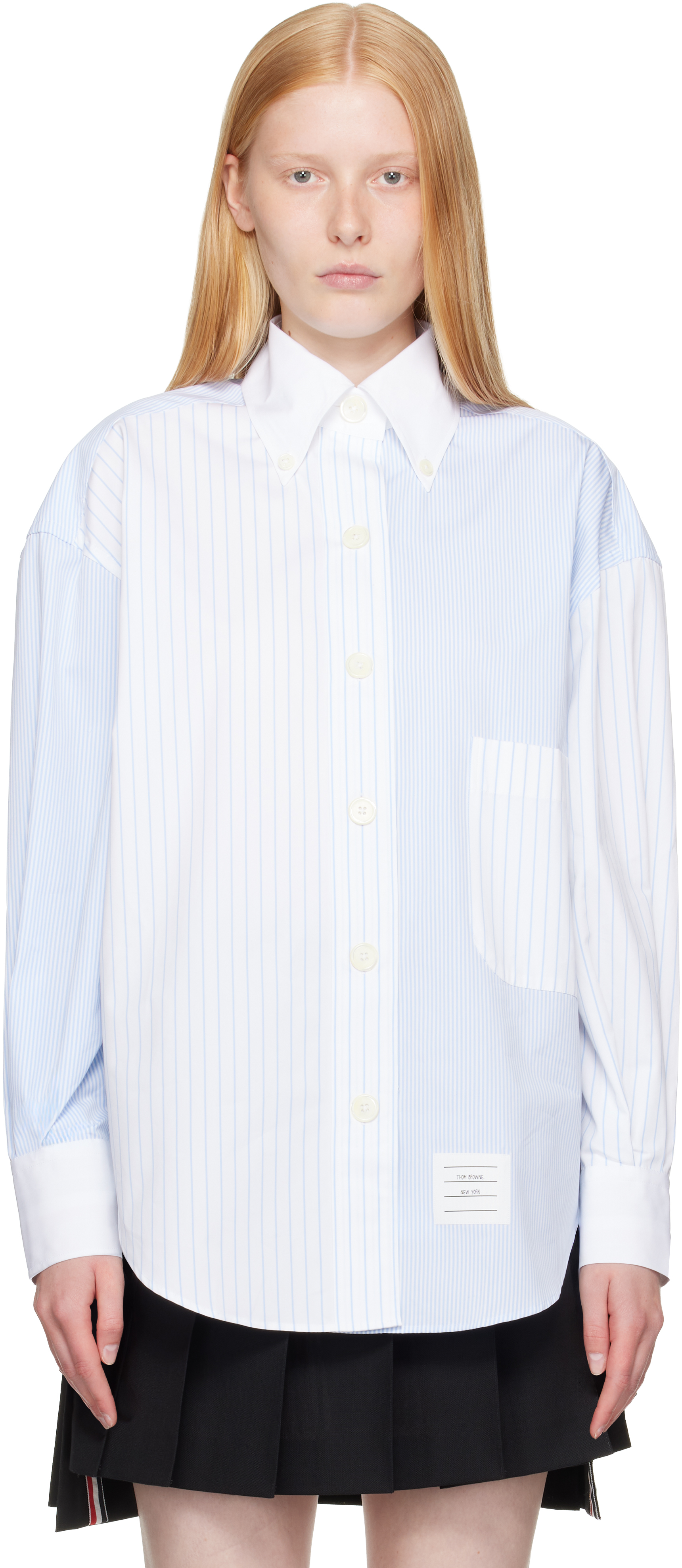 White & Blue Pinstripe Funmix Micro University Striped Shirt