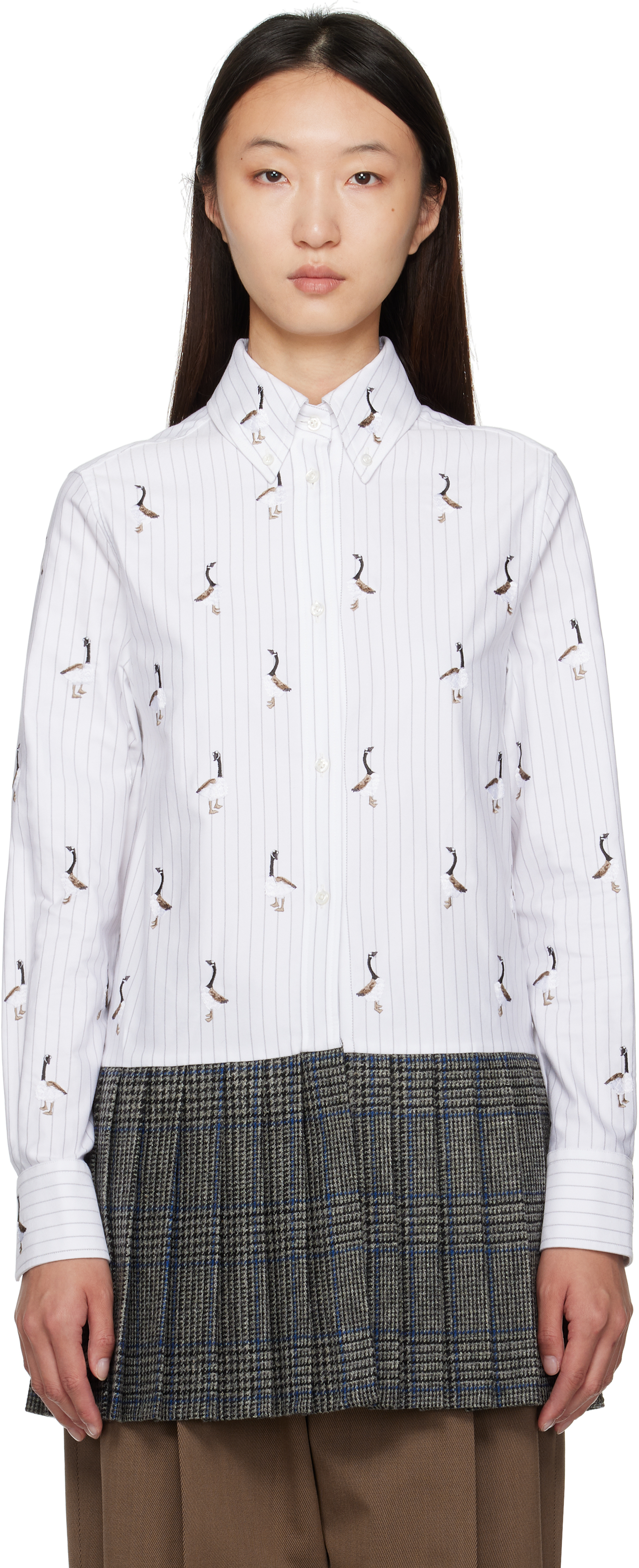 White & Gray Goose Shirtdress Shirt