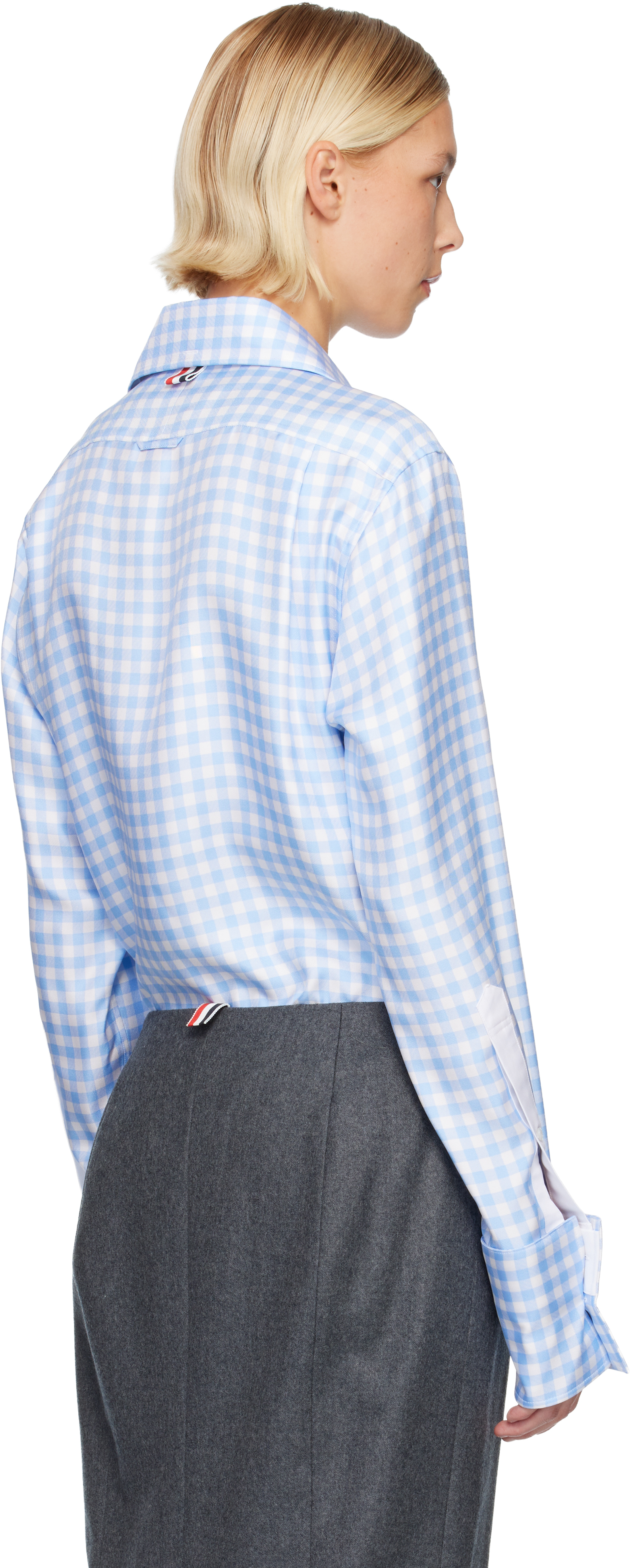 Thom Browne Blue Silk Twill Gingham Shirt In Blue
