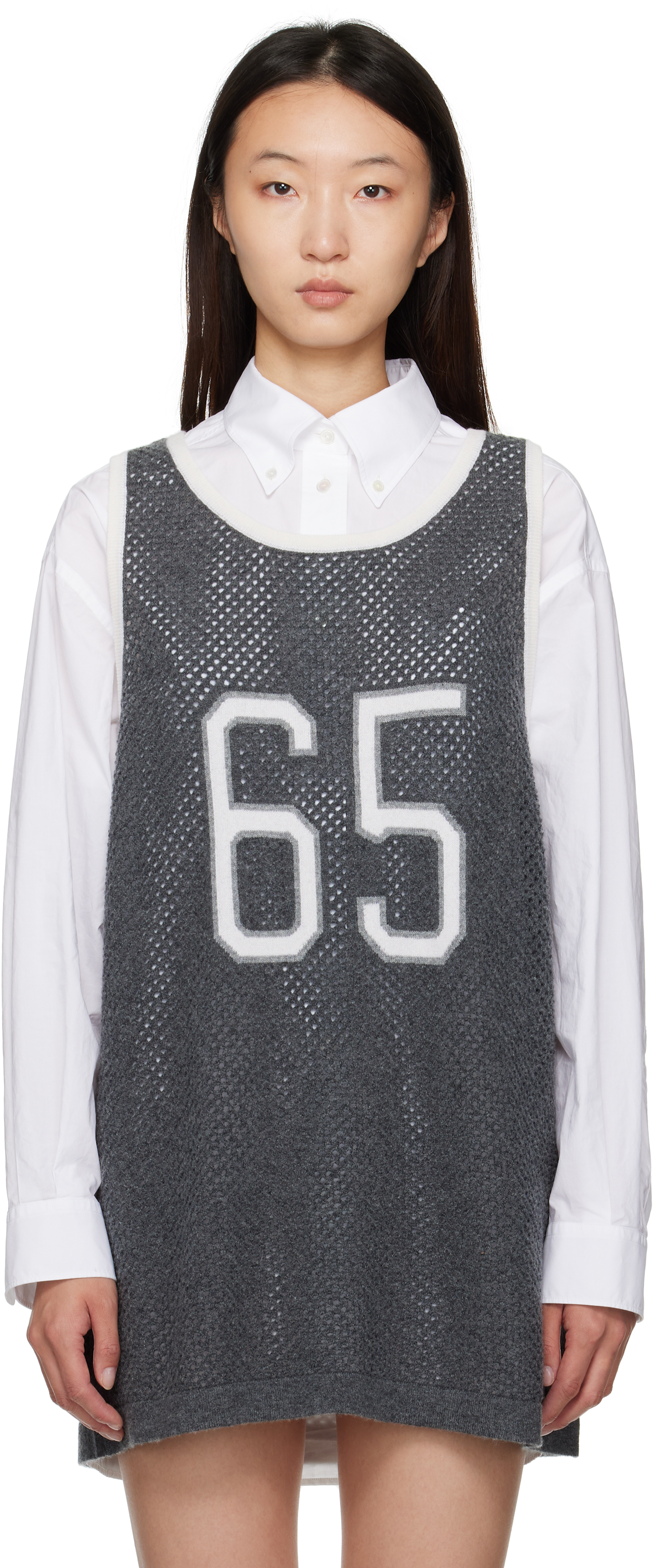 Gray Athletic Mesh Basketball Jersey Tank Top