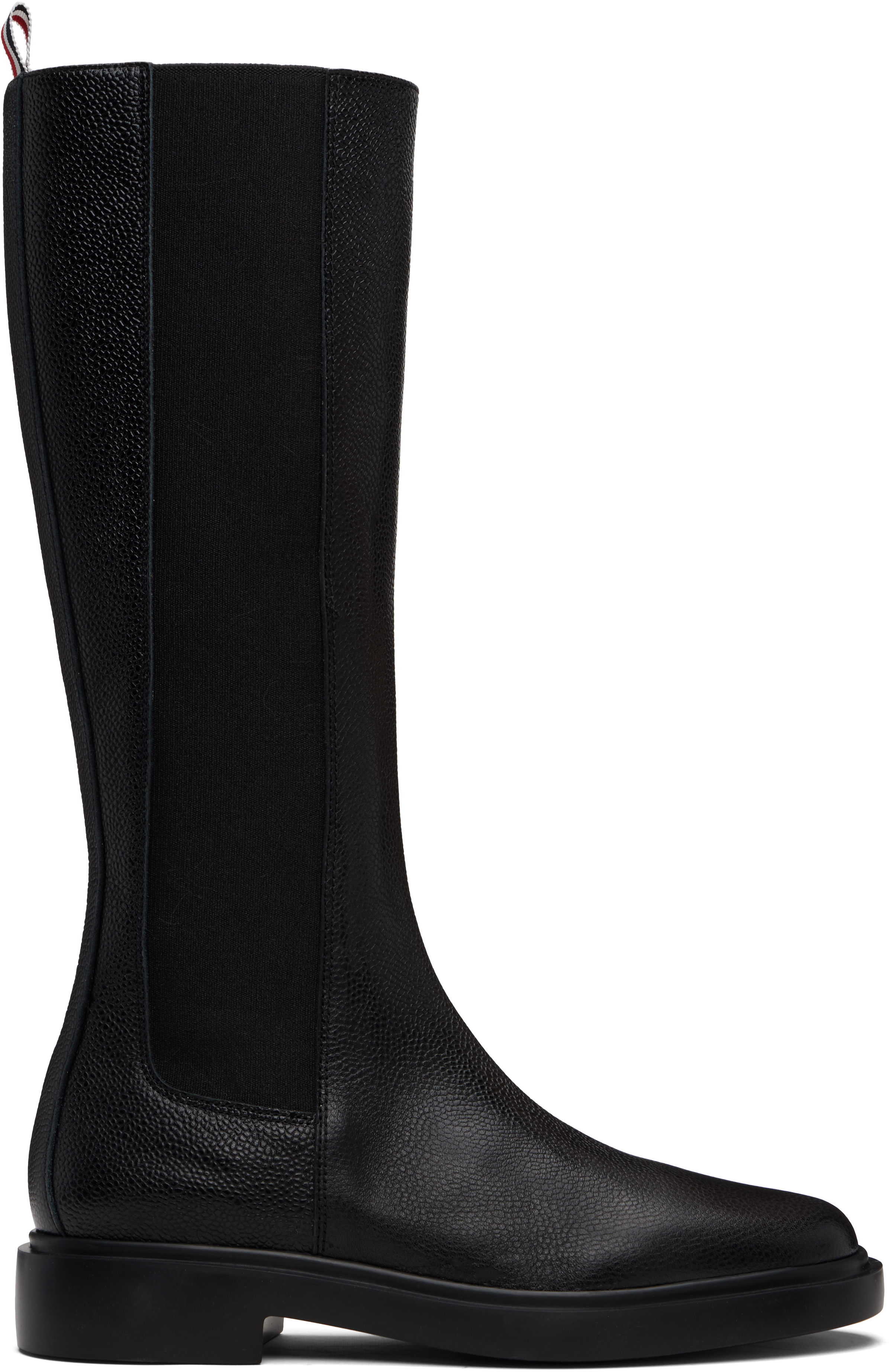 Black Pebble Grain 4-Bar Knee High Chelsea Boots