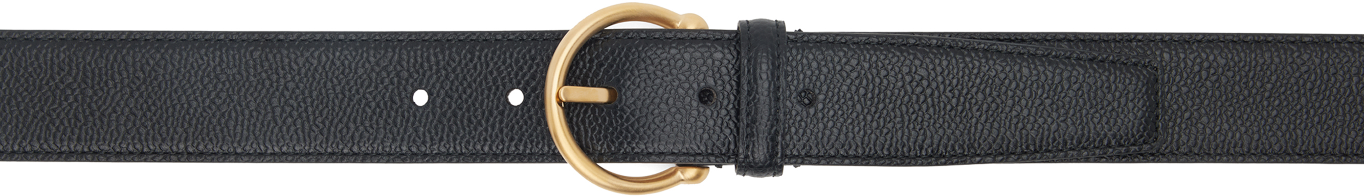 Thom Browne Black Pebble Grain Round Buckle Belt