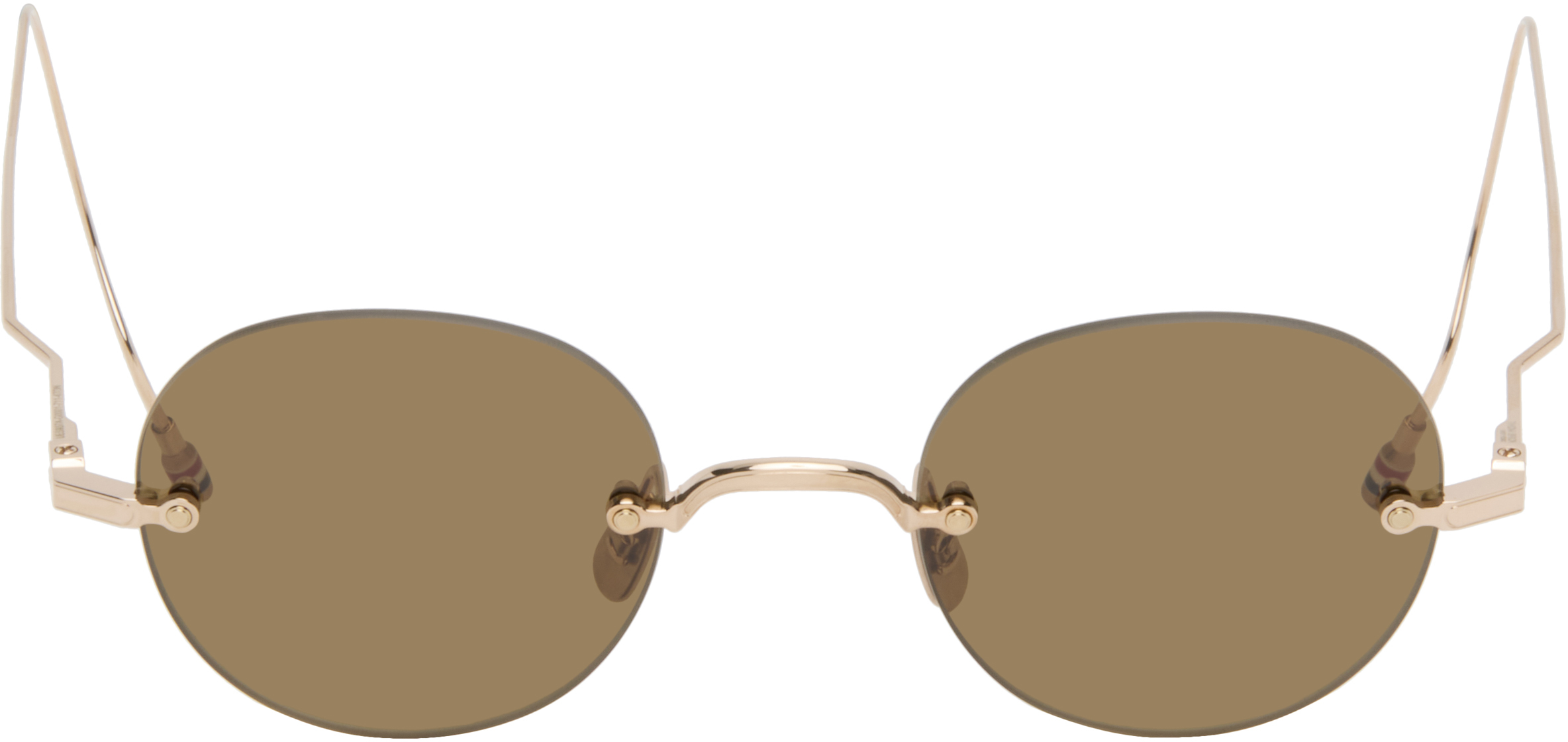 Gold Titanium Rimless Round Sunglasses by Thom Browne on Sale