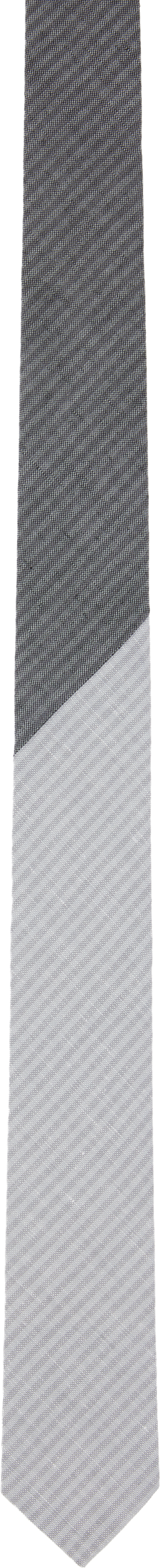 Shop Thom Browne Gray Tonal University Stripe Linen Cotton Tie