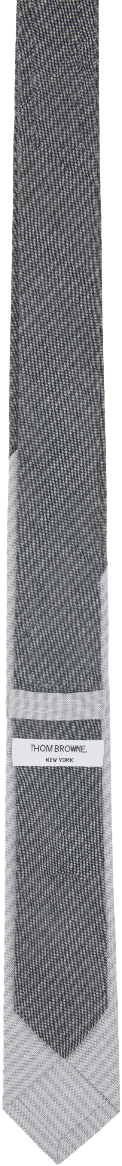 Shop Thom Browne Gray Tonal University Stripe Linen Cotton Tie