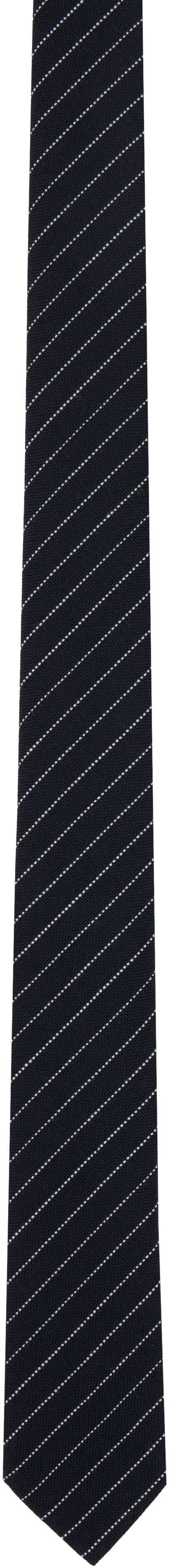 Navy Pinstripe High Twist Wool Classic Tie