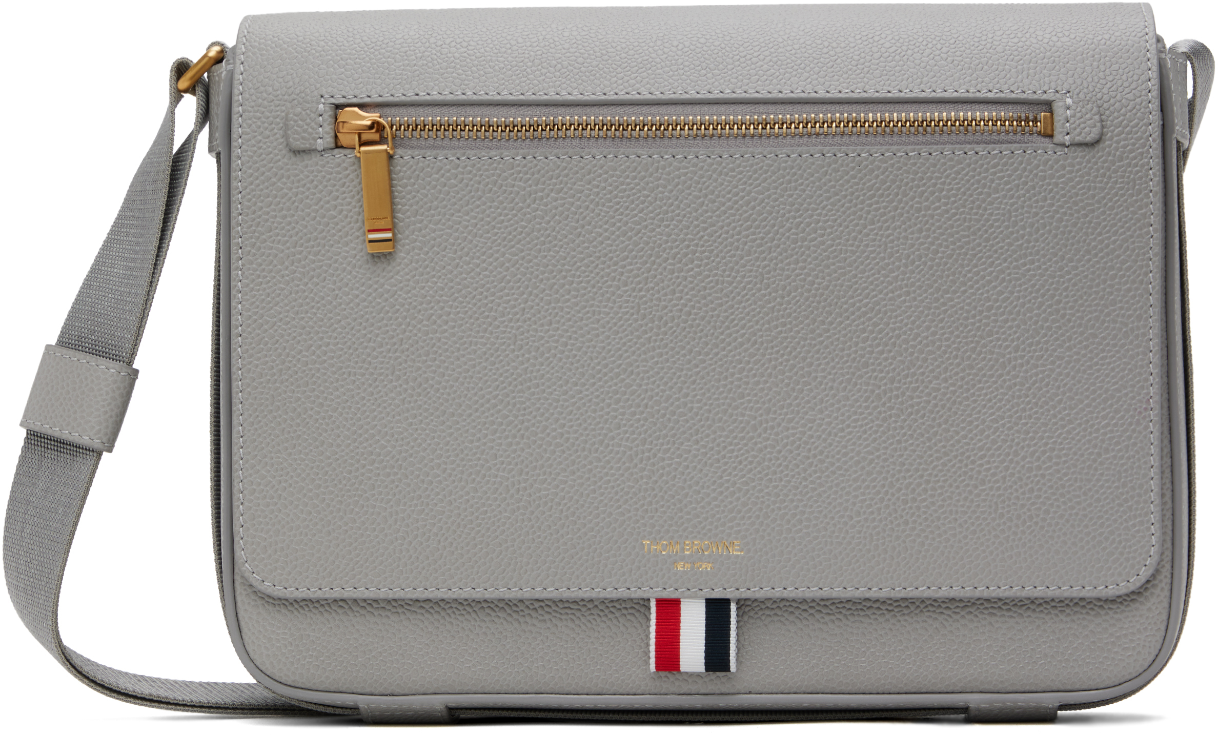 Thom Browne: グレー ペブルグレイン リポーターバッグ | SSENSE