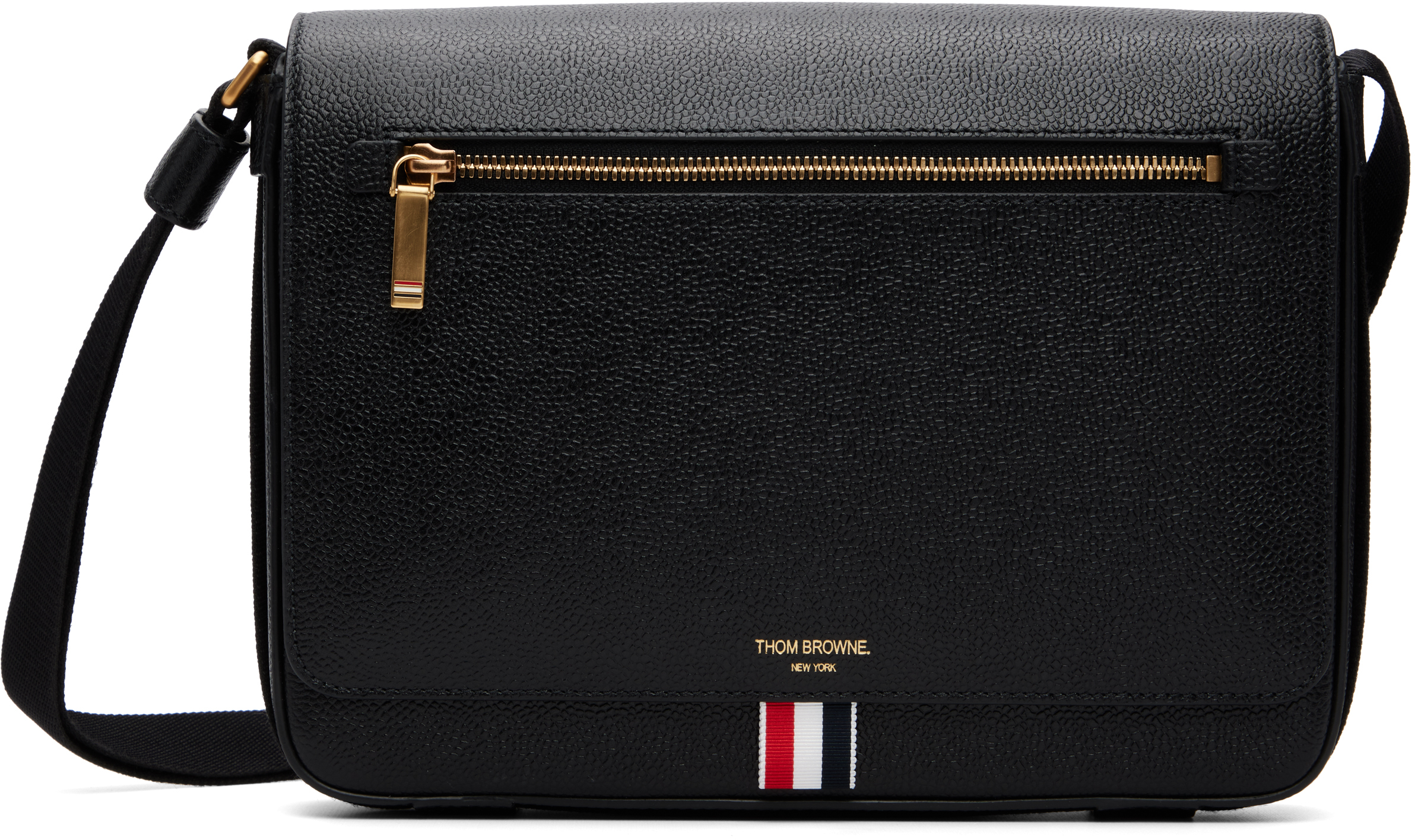 Thom Browne: ブラック ペブルグレイン リポーターバッグ