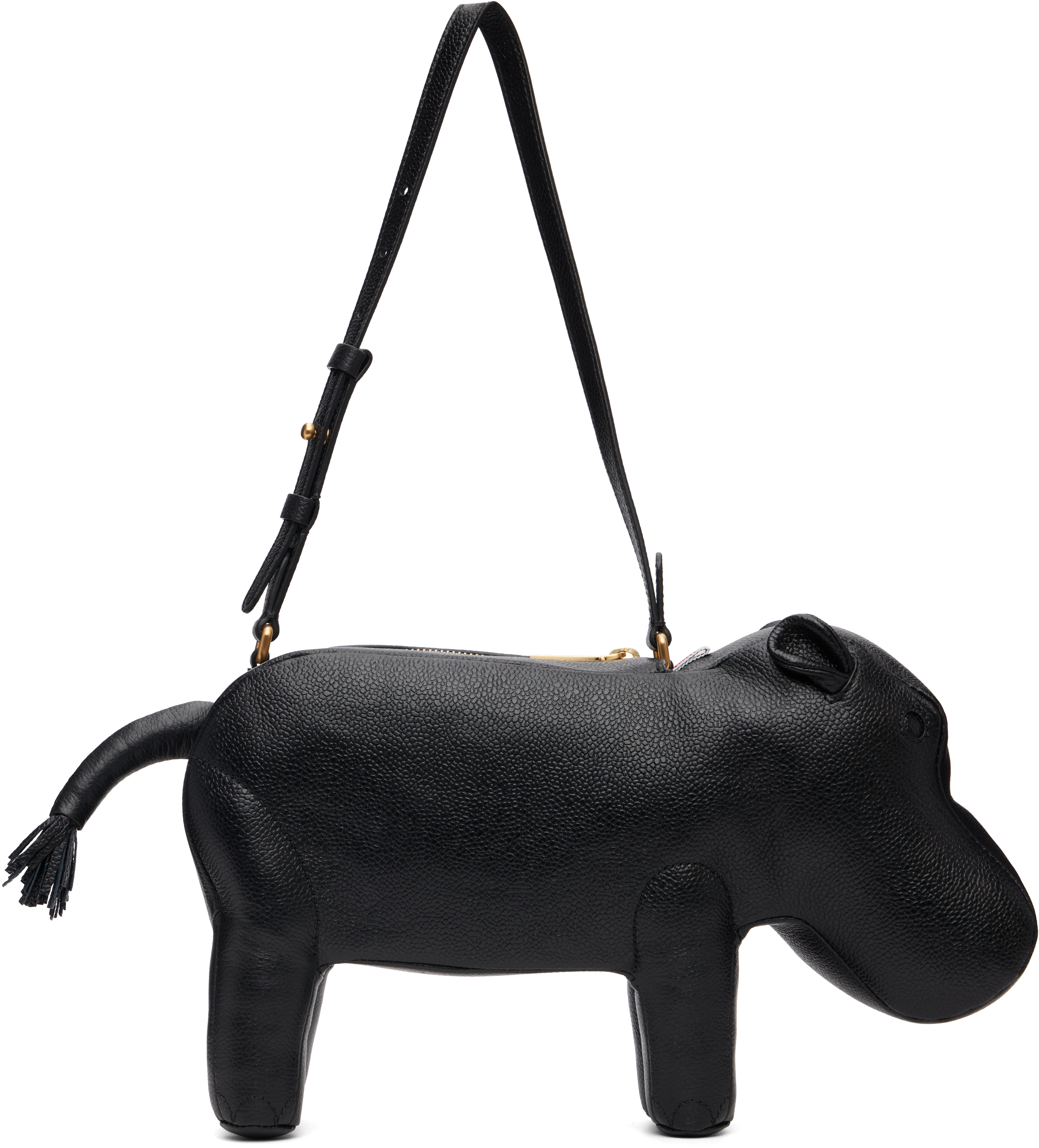 Thom Browne: ブラック Hippo ペブルグレイン バゲットバッグ | SSENSE