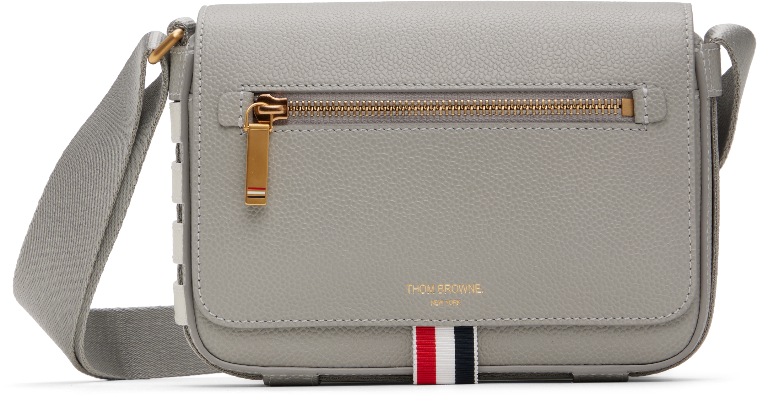 Gray 4-Bar Pebble Grain Small Reporter Bag