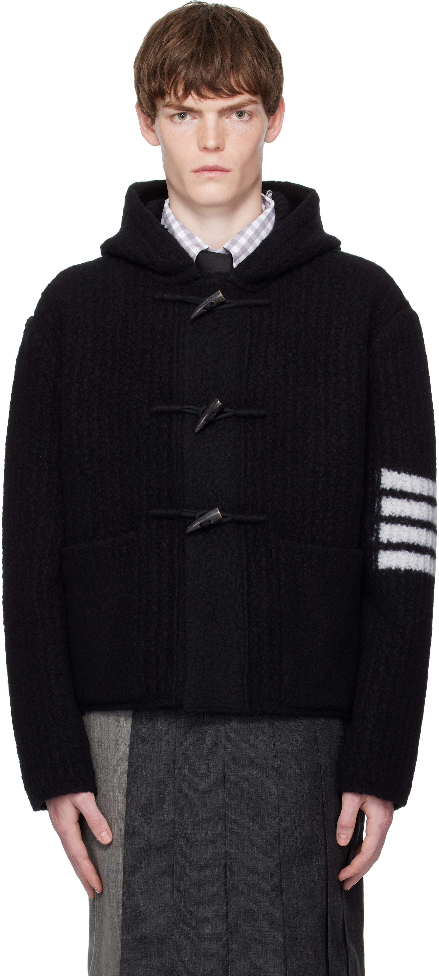 Black Intarsia 4-Bar Boiled Merino Wool Jacket