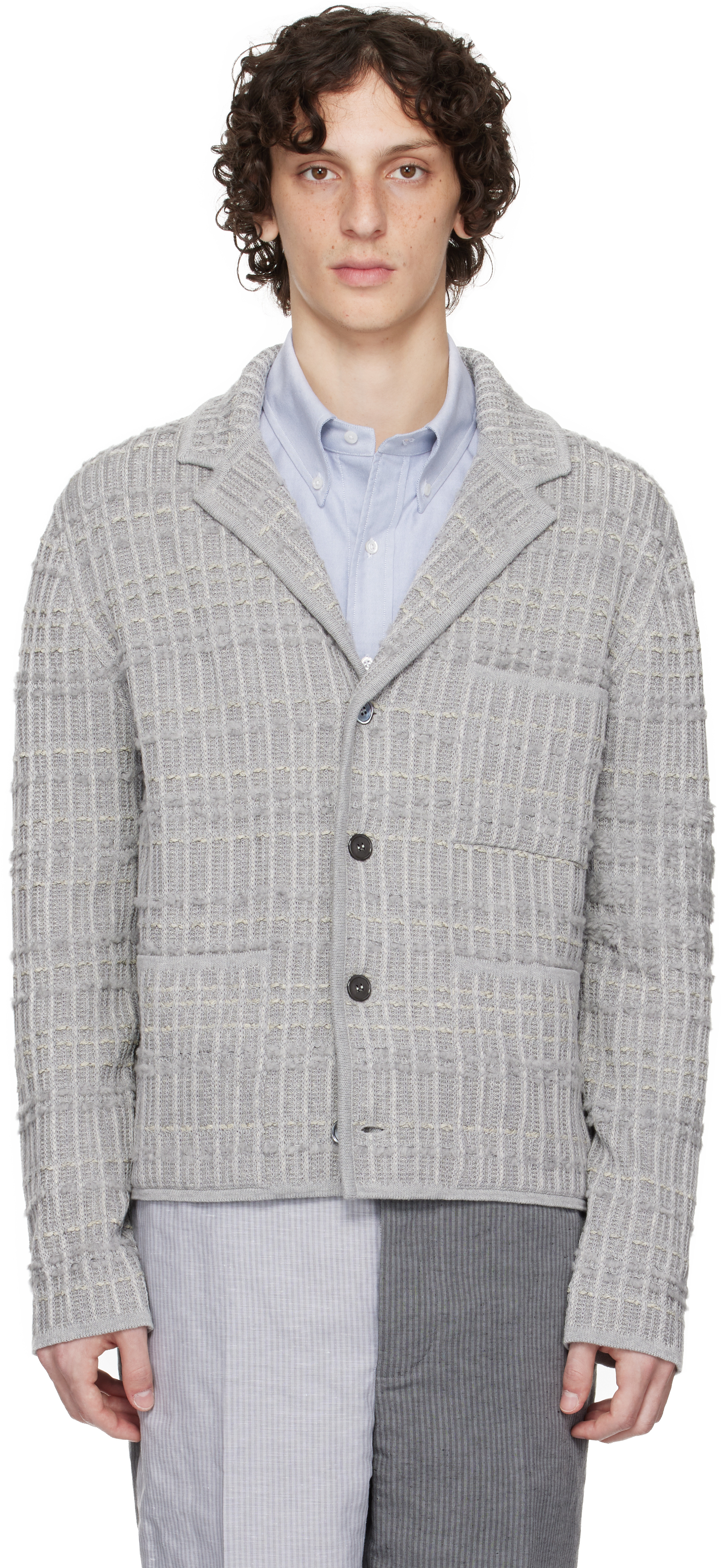 Gray Tweed Jacquard 4-Bar Jacket