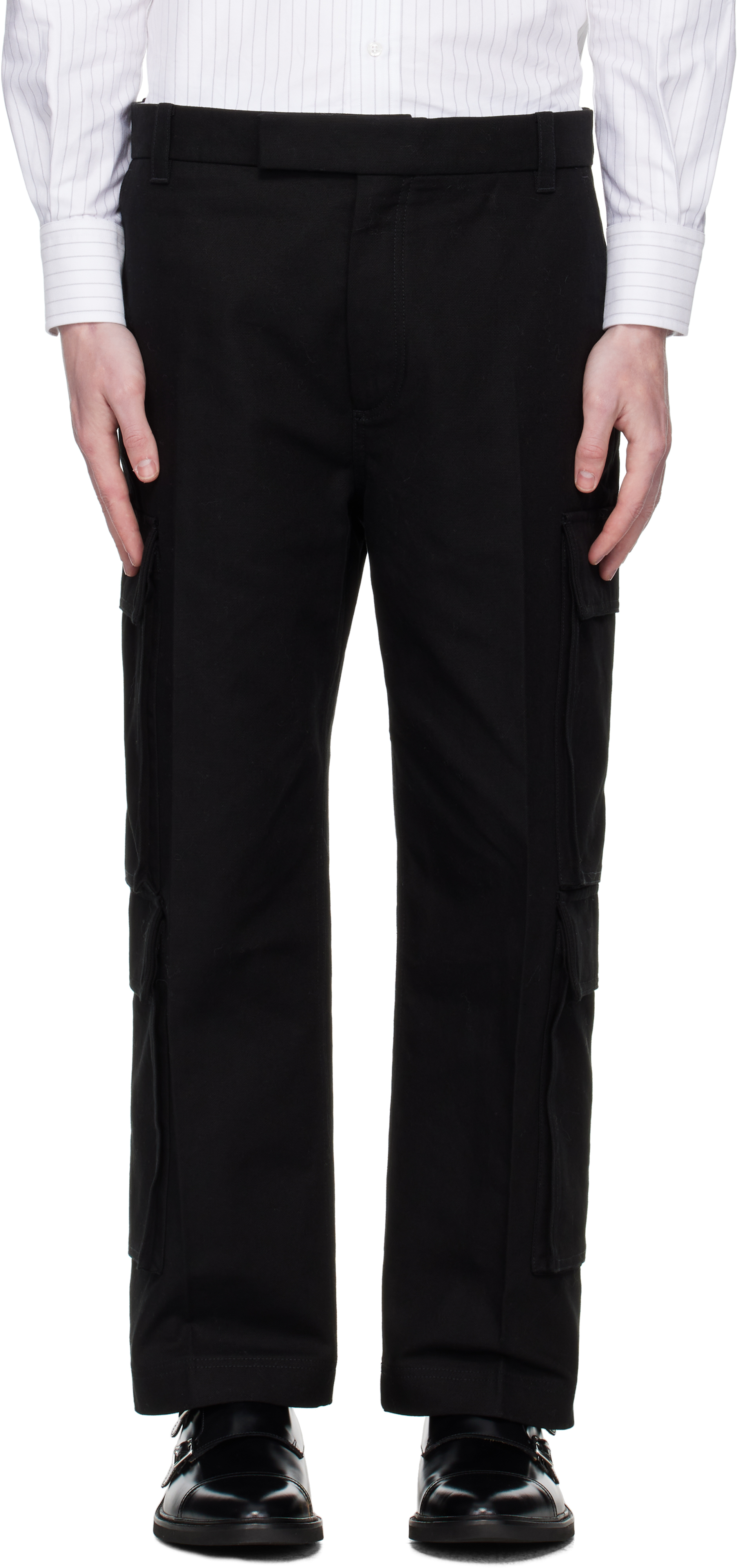 Black Washed Cotton Utility Chino Cargo Pants