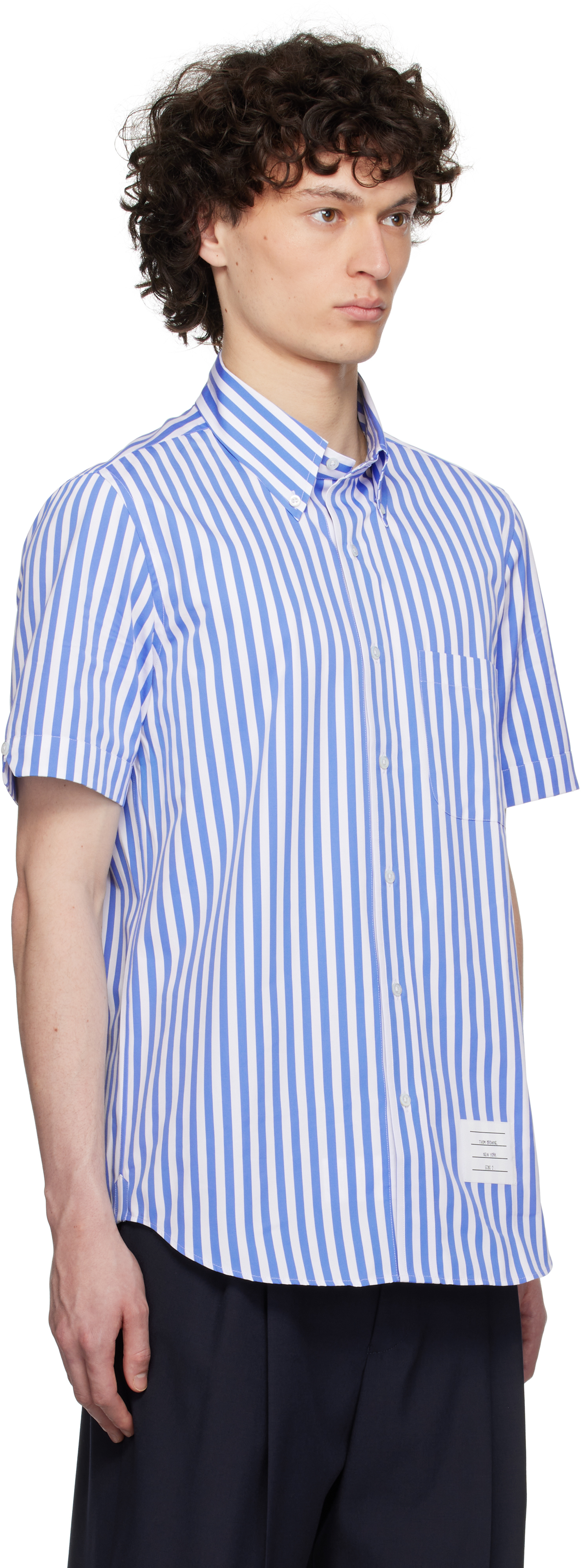 Thom Browne Vertical Striped Short Sleeve Shirt In 460 Medium Blue