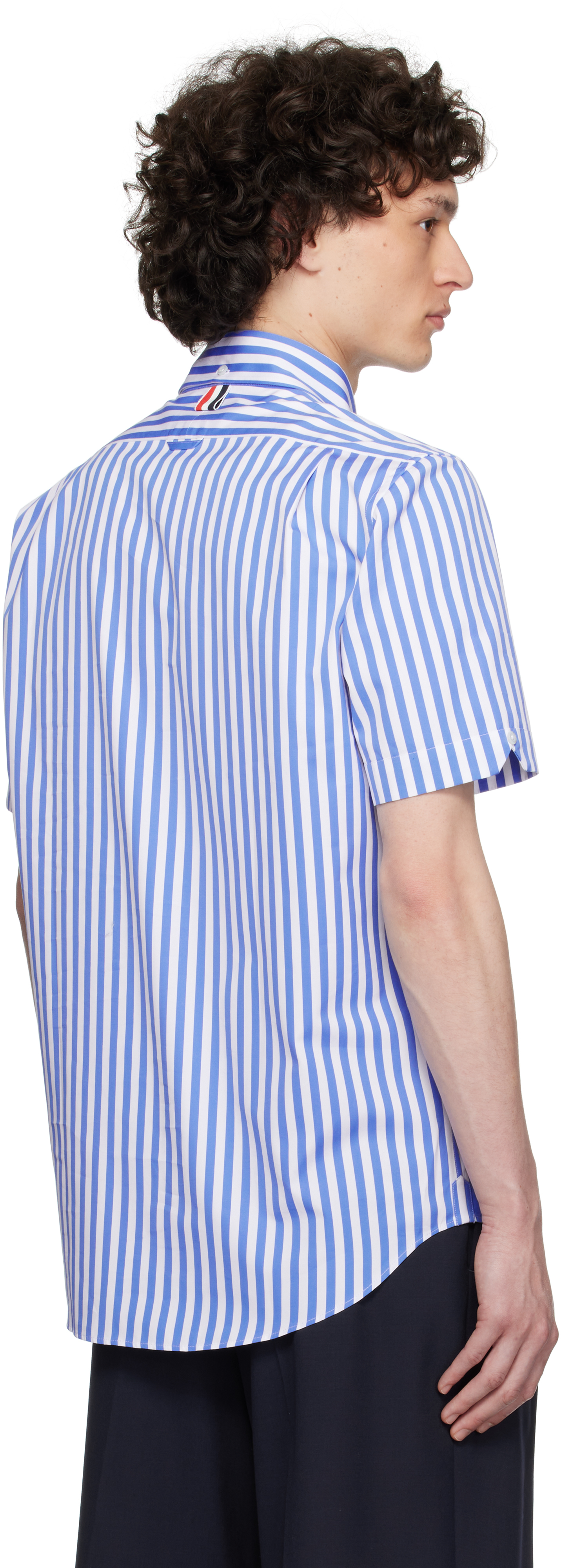 Thom Browne Vertical Striped Short Sleeve Shirt In 460 Medium Blue
