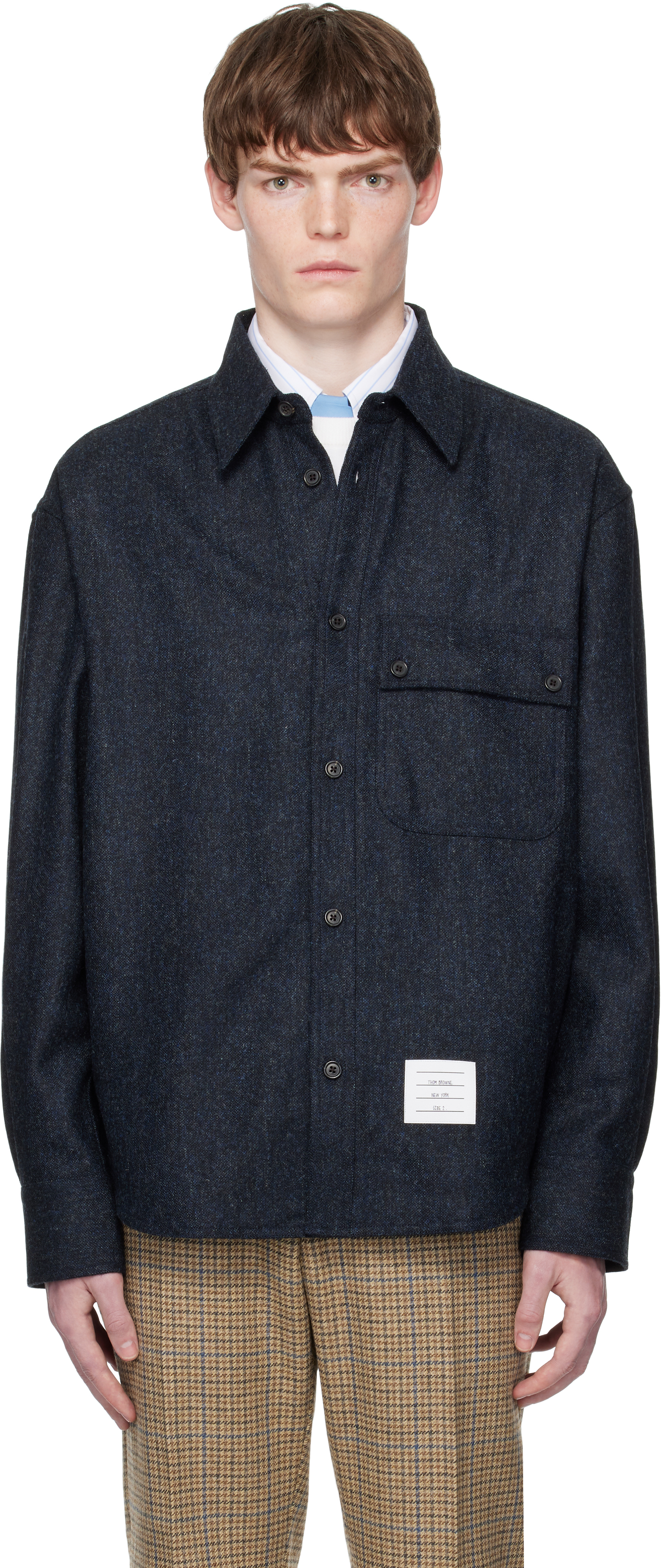 Navy Oversized PC Solid Donegal Tweed Shirt