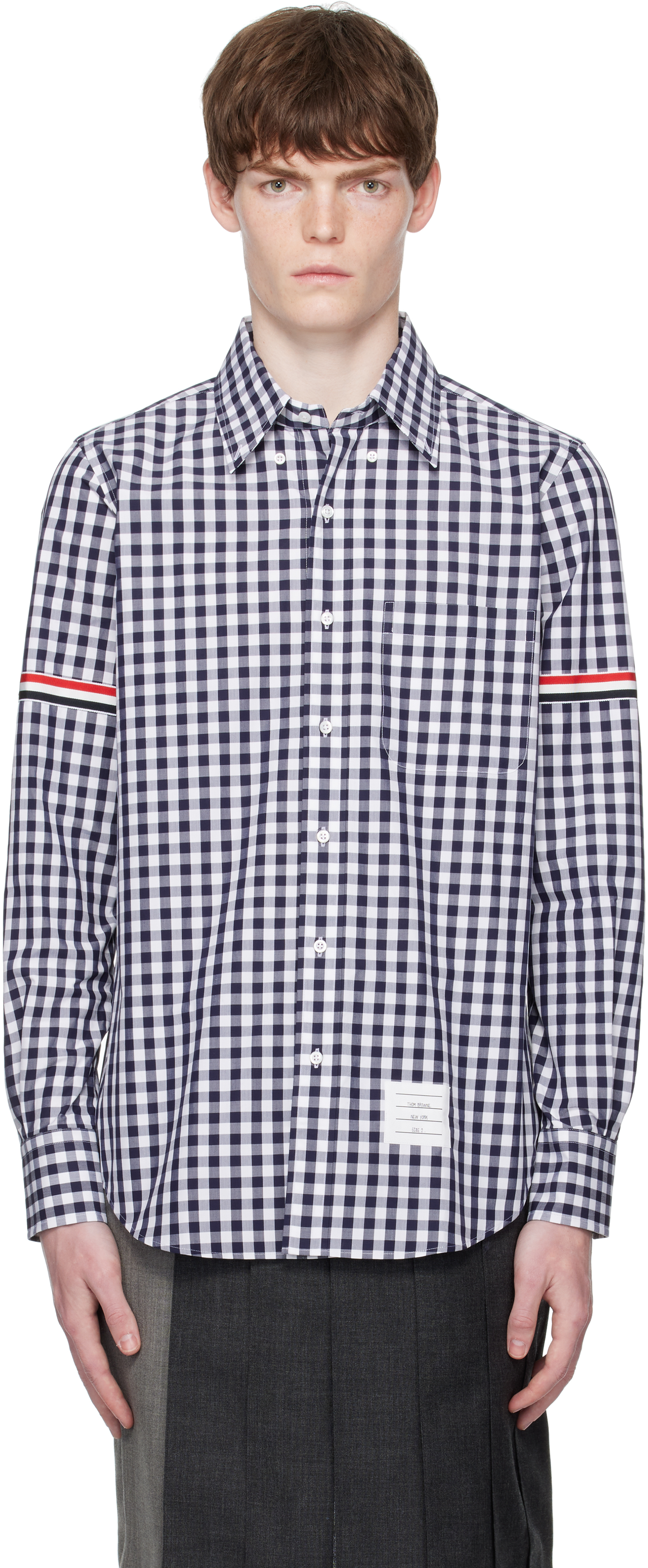 Navy & White Gingham Check Poplin Armband Shirt