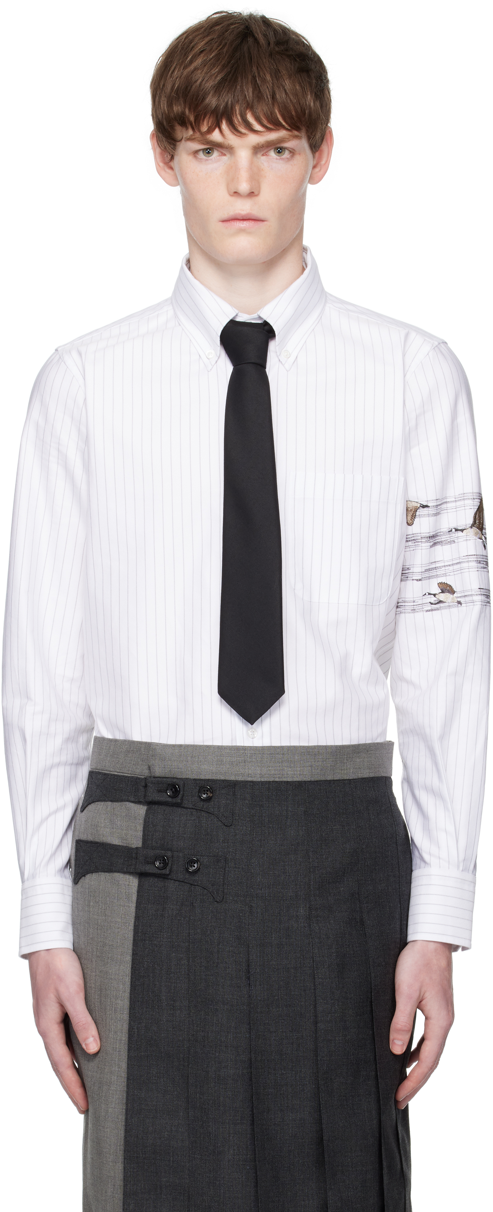 White Geese 4-Bar Pinstripe Oxford Shirt