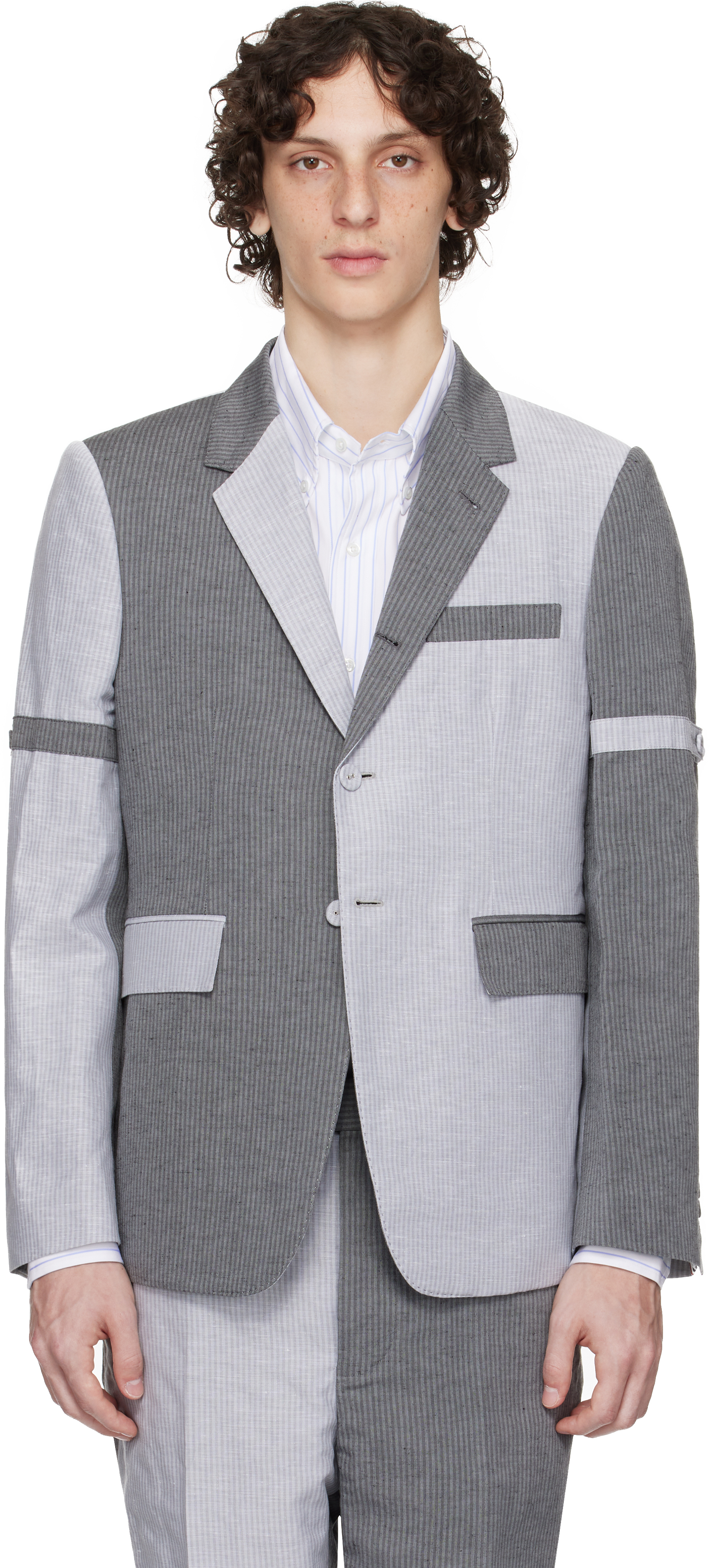 Thom Browne Gray University Stripe Linen Cotton Sport Blazer