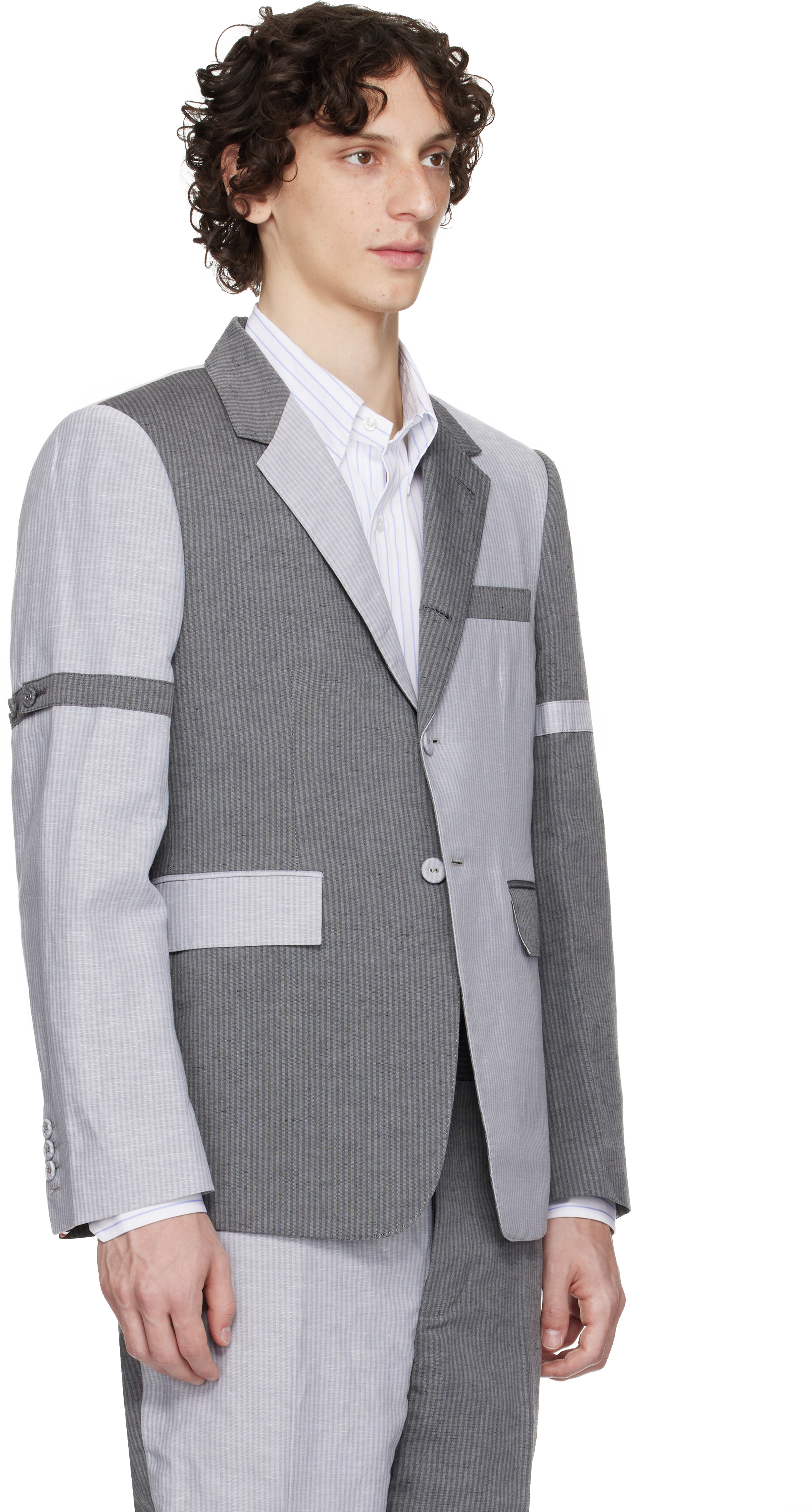 Thom Browne Gray University Stripe Linen Cotton Sport Blazer