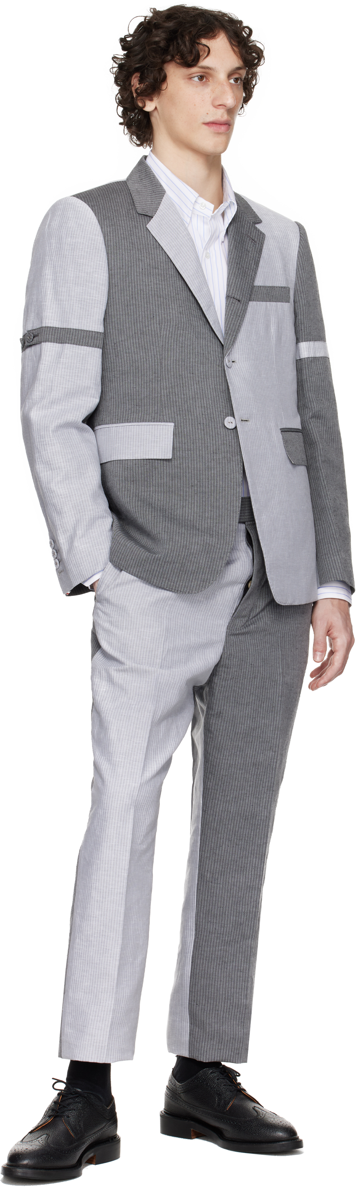 Thom Browne Gray University Stripe Linen Cotton Sport Blazer