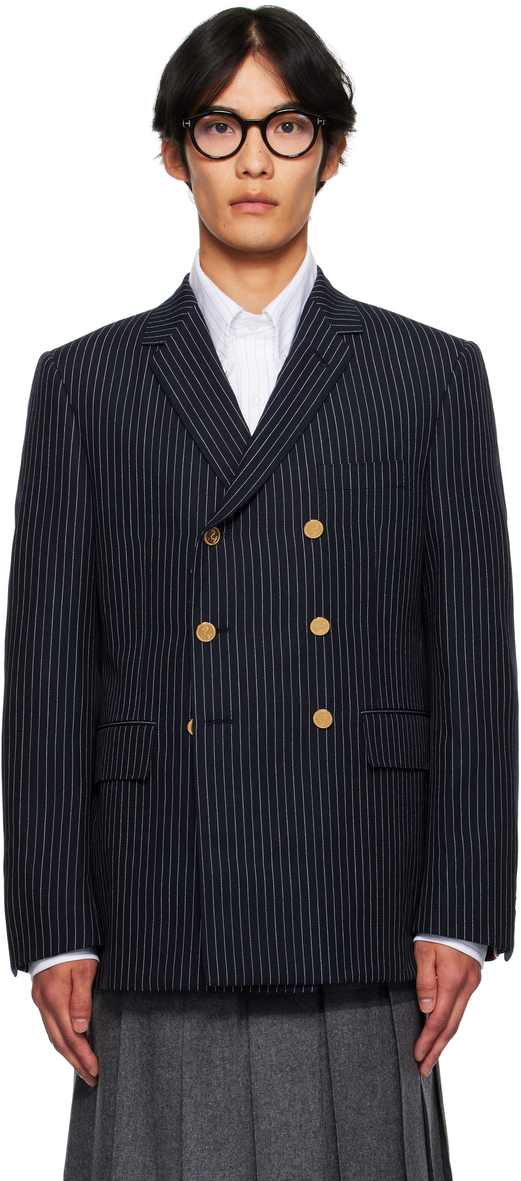 Navy Pinstripe High Twist Wool Sportcoat Blazer