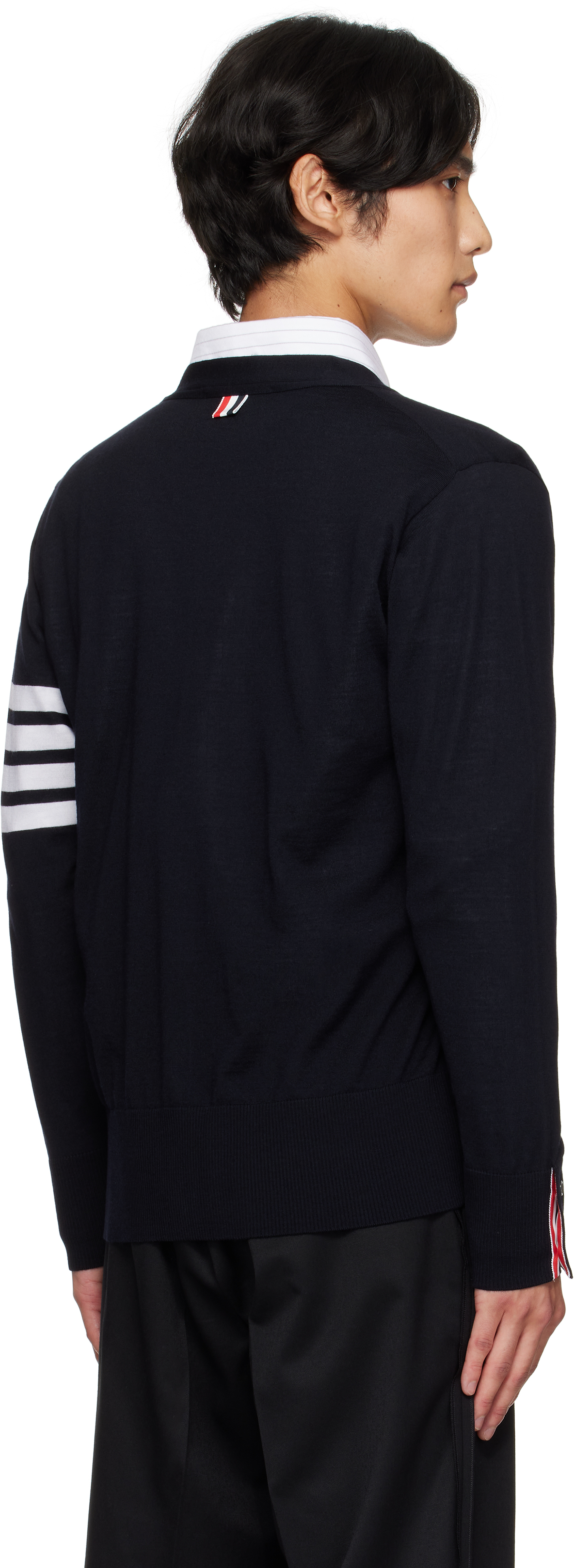 Thom Browne Black Fine Merino Wool V-neck 4-bar Cardigan In Black