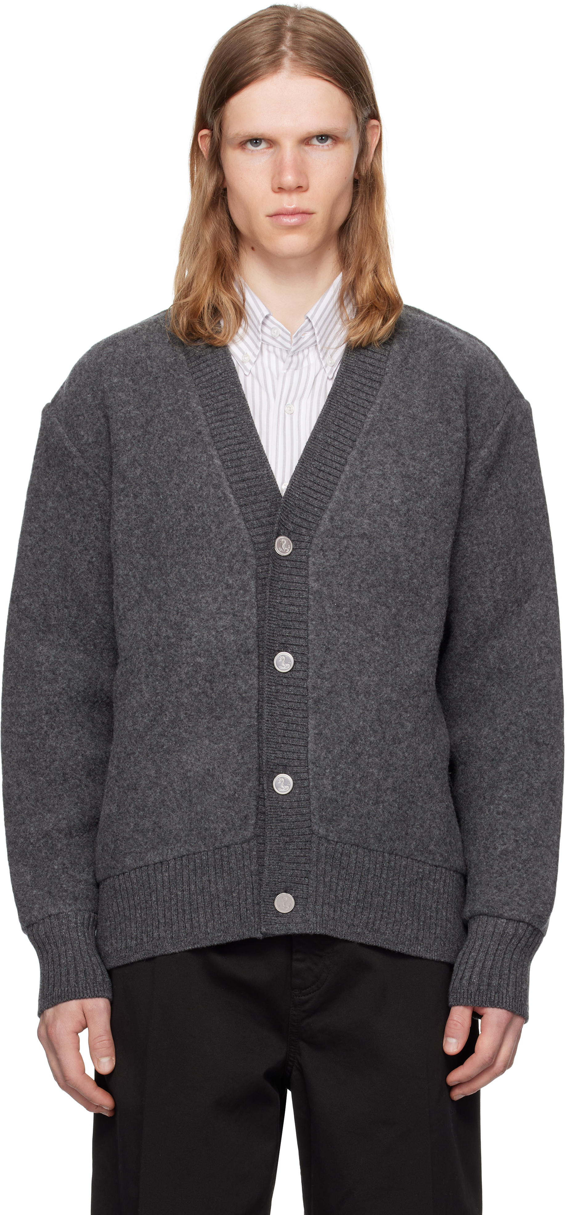 THOM BROWNE グレー カシミアカーディガン 36 - メルカリ