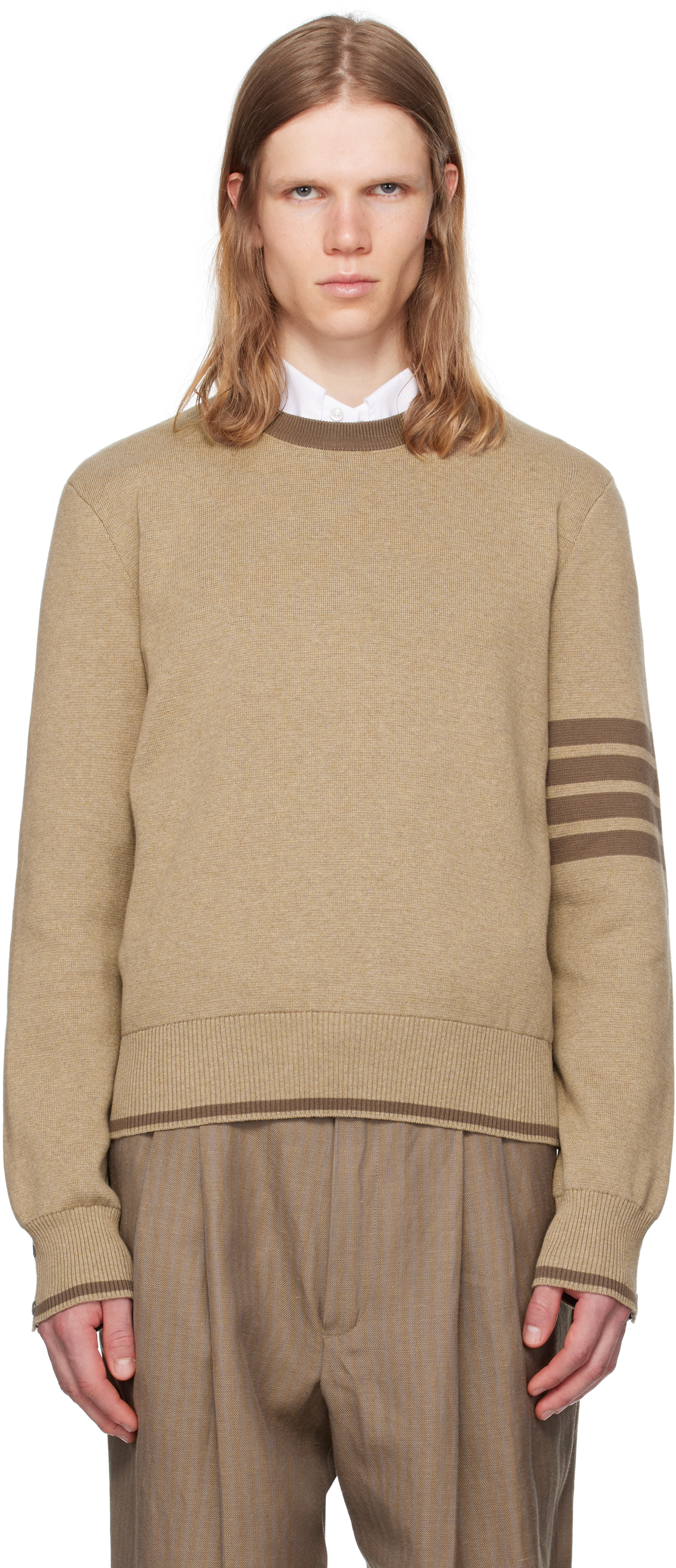 Brown Milano Stitch 4-Bar Pullover Sweater