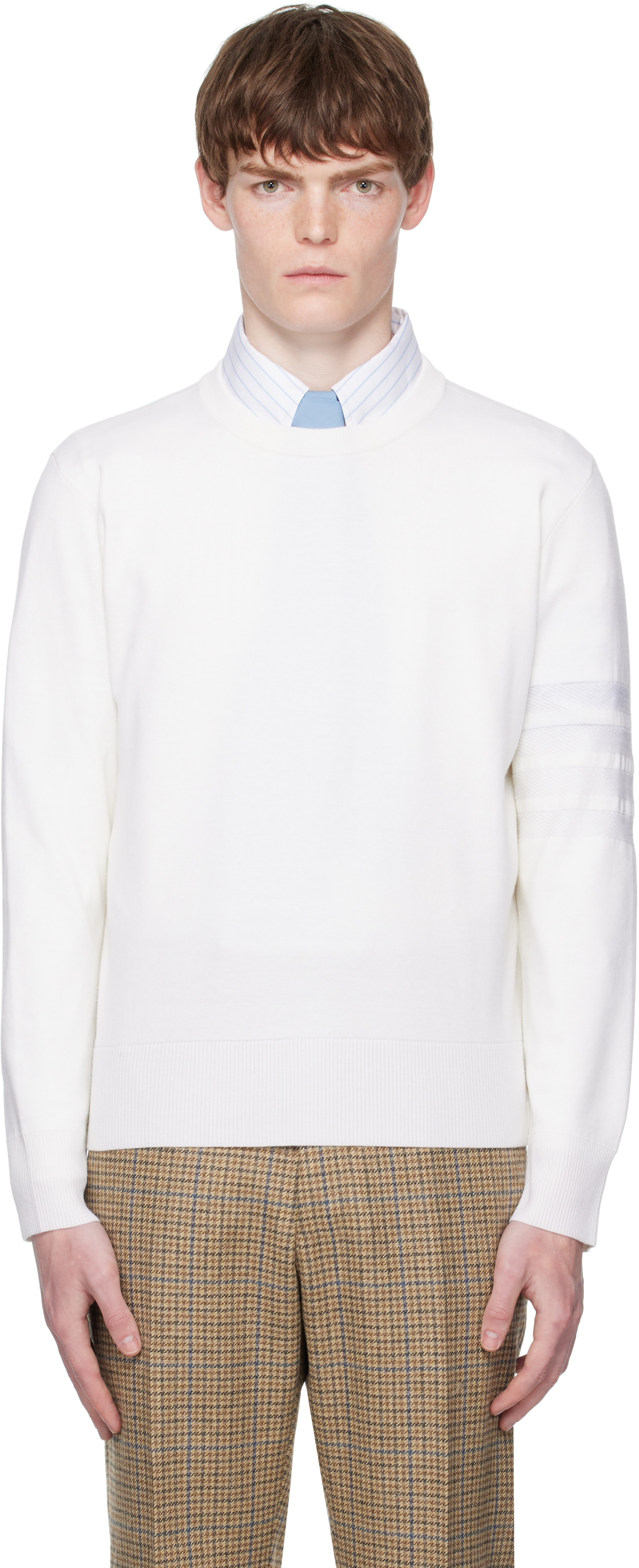 Off-White Merino Wool Double Face 4-Bar Sweater