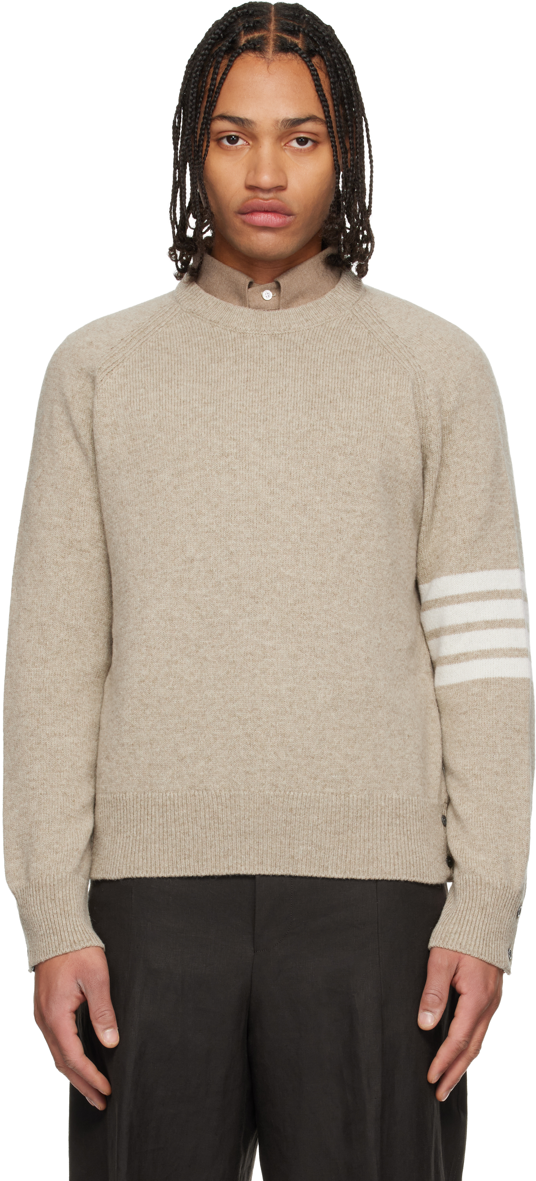 Thom Browne Beige Shetland Wool 4-bar Relaxed Fit Sweater In Multi