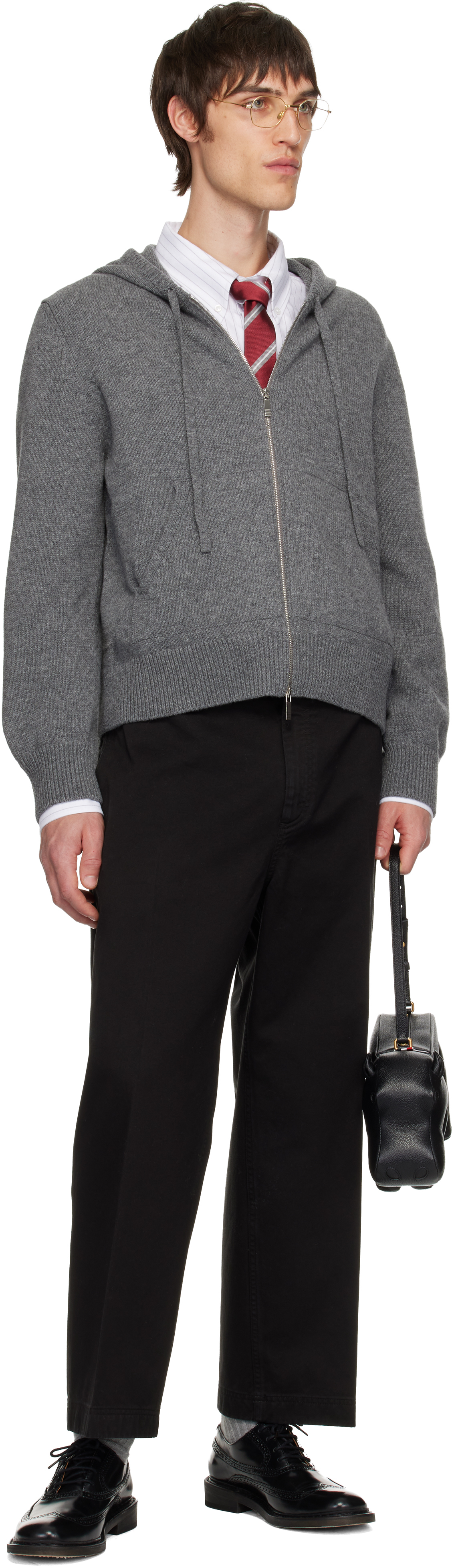 Thom Browne Gray Geese Intarsia Merino Wool Hoodie In Gray
