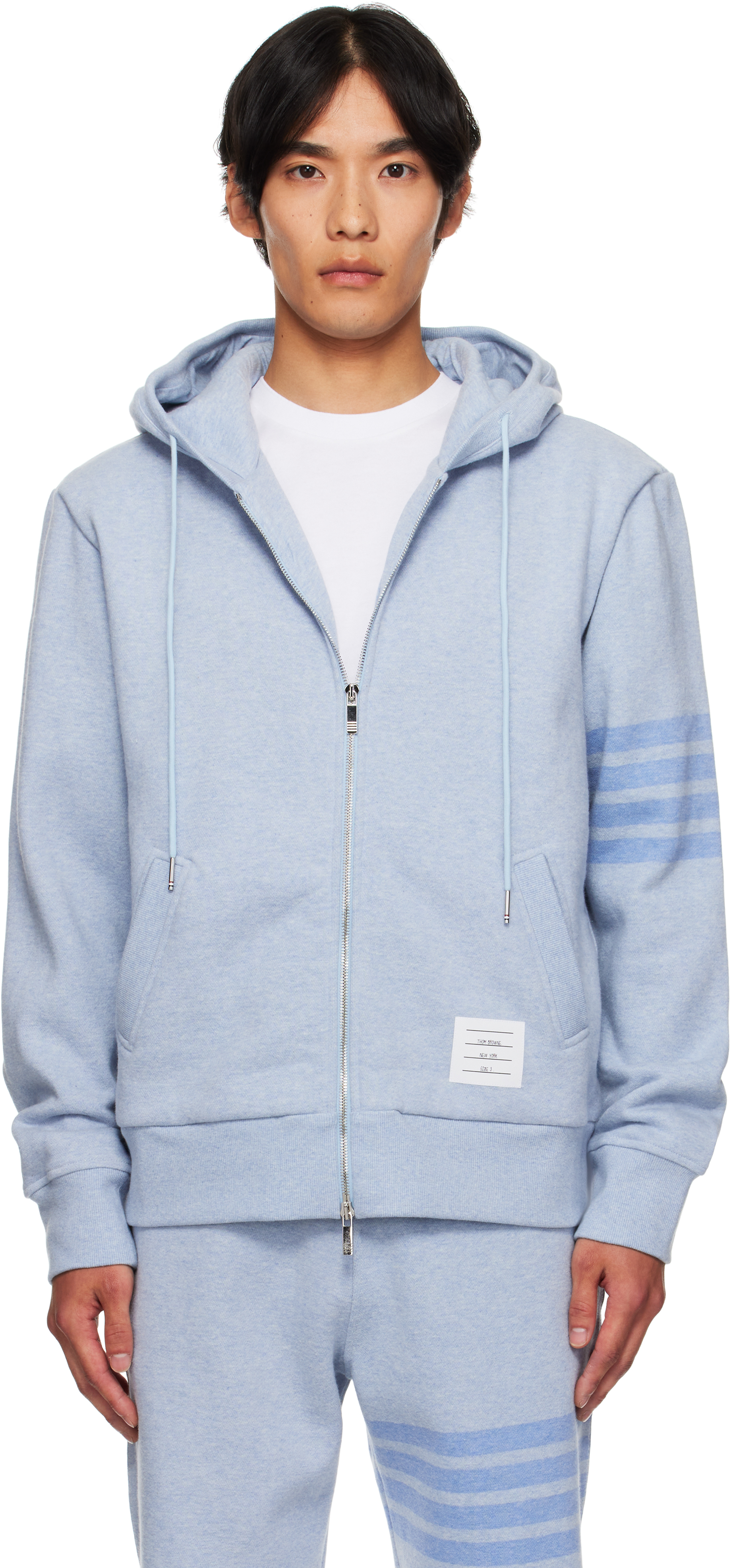 Blue Melange 4-Bar Zip Up Hoodie
