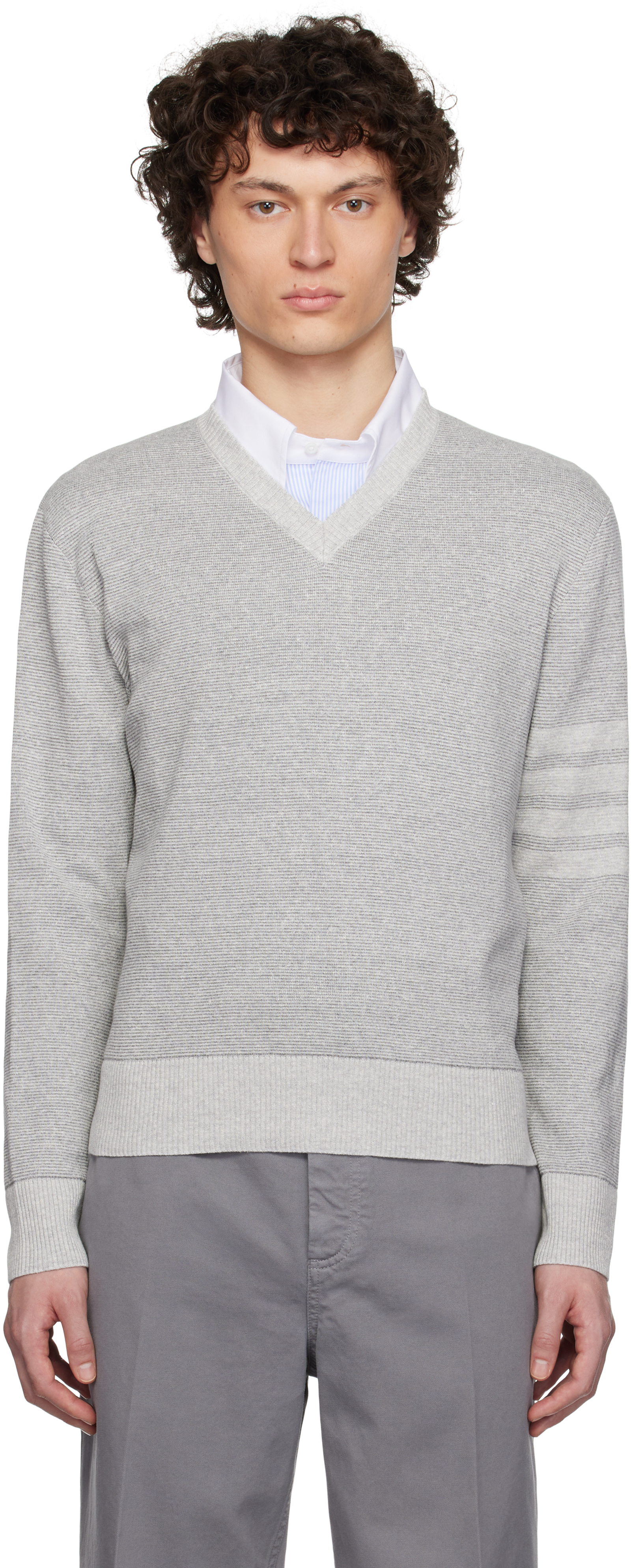 thumbnail image 2 of Tom Hagan Men's Classic V-Neck Striped Jumper Sweater – M To XXL (Beige Stripe) 2 of 3