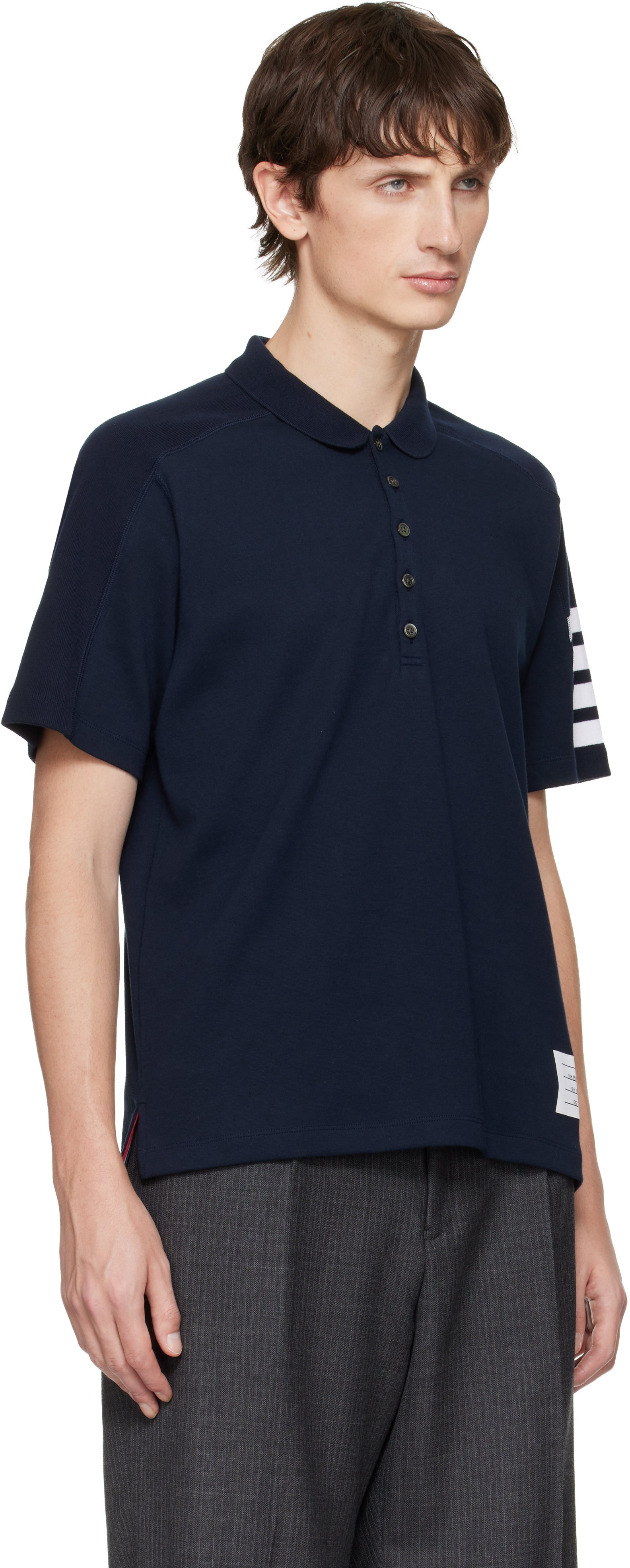 Thom Browne Navy Milano Cotton 4-bar Polo In Blue