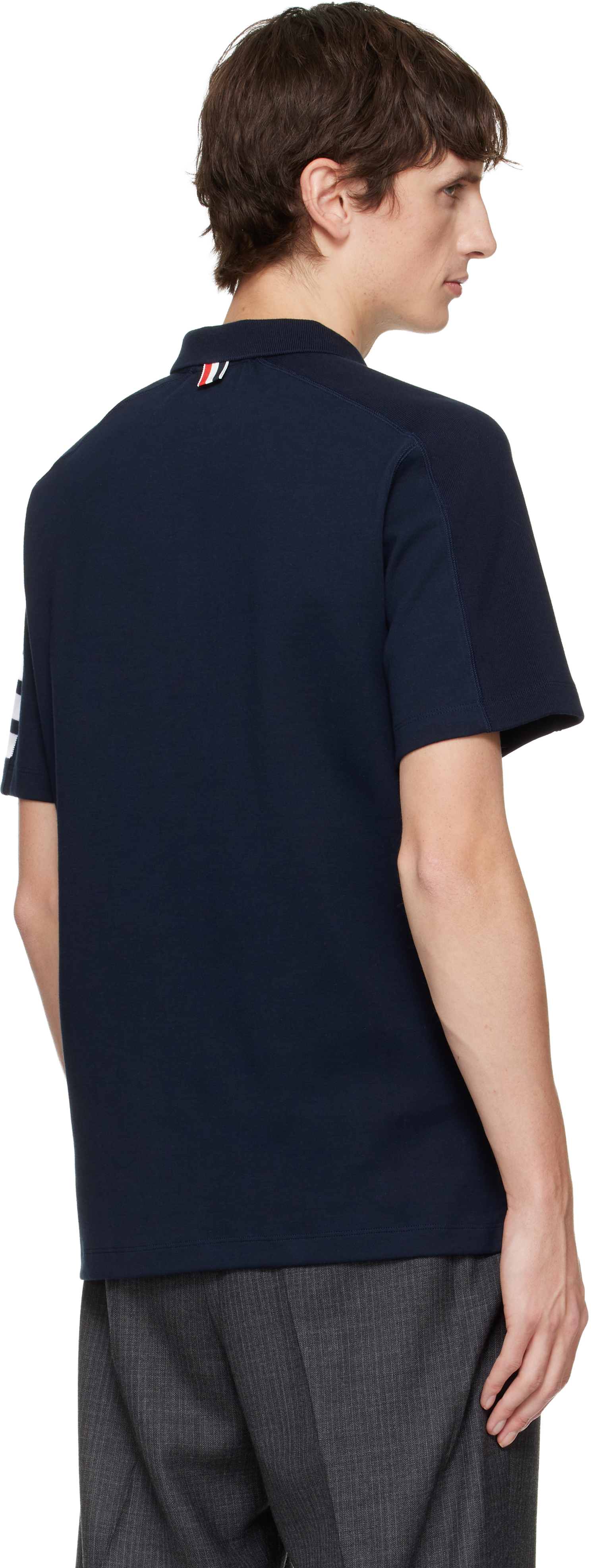 Thom Browne Navy Milano Cotton 4-bar Polo In Blue